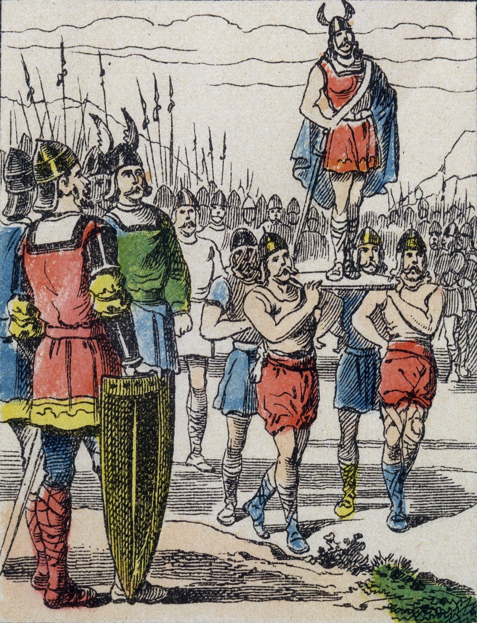 I. Childeric halálakor fiát, Clovist választották királlyá a szaliánusok frankok, akik a sáncba vitték a táborjárás közben (metszet) alkotó: Unknown artist