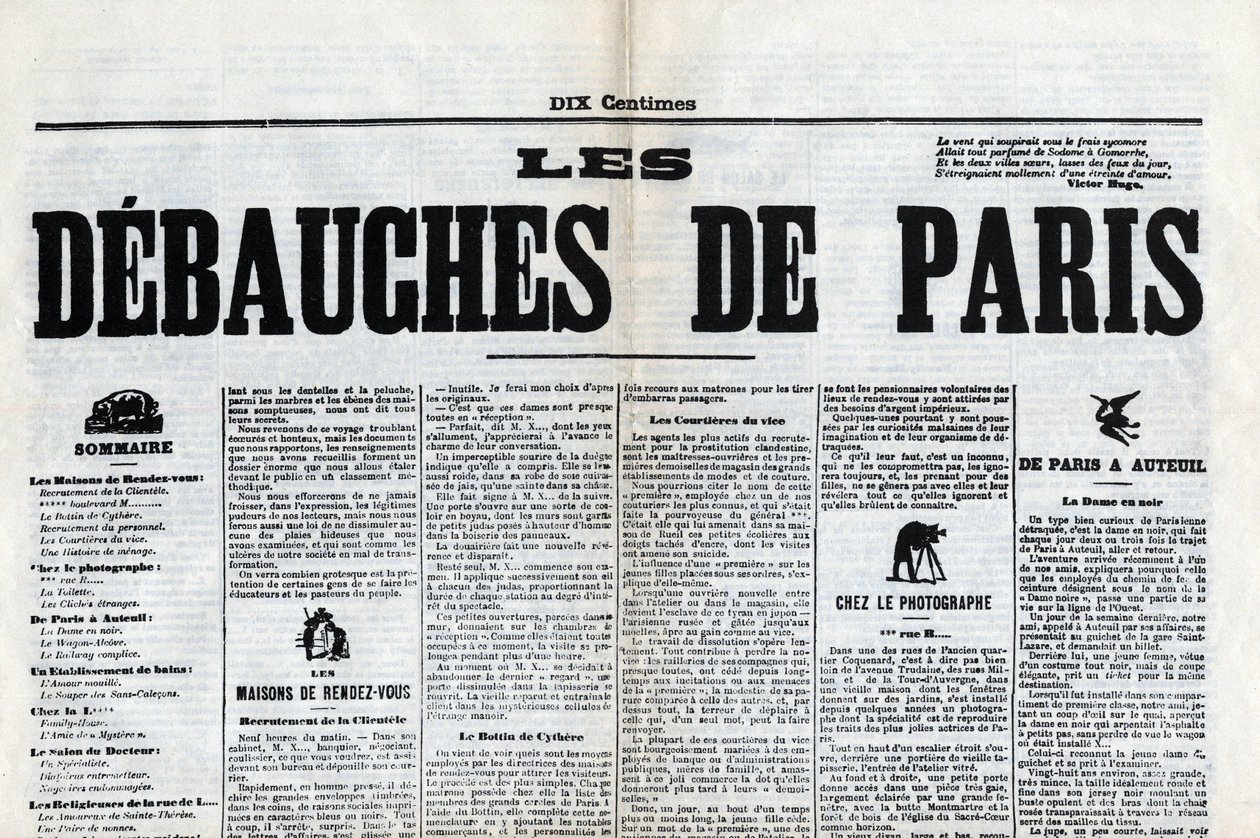 A „Les debauches de Paris” újság egyike, 19. század vége. alkotó: Unknown artist