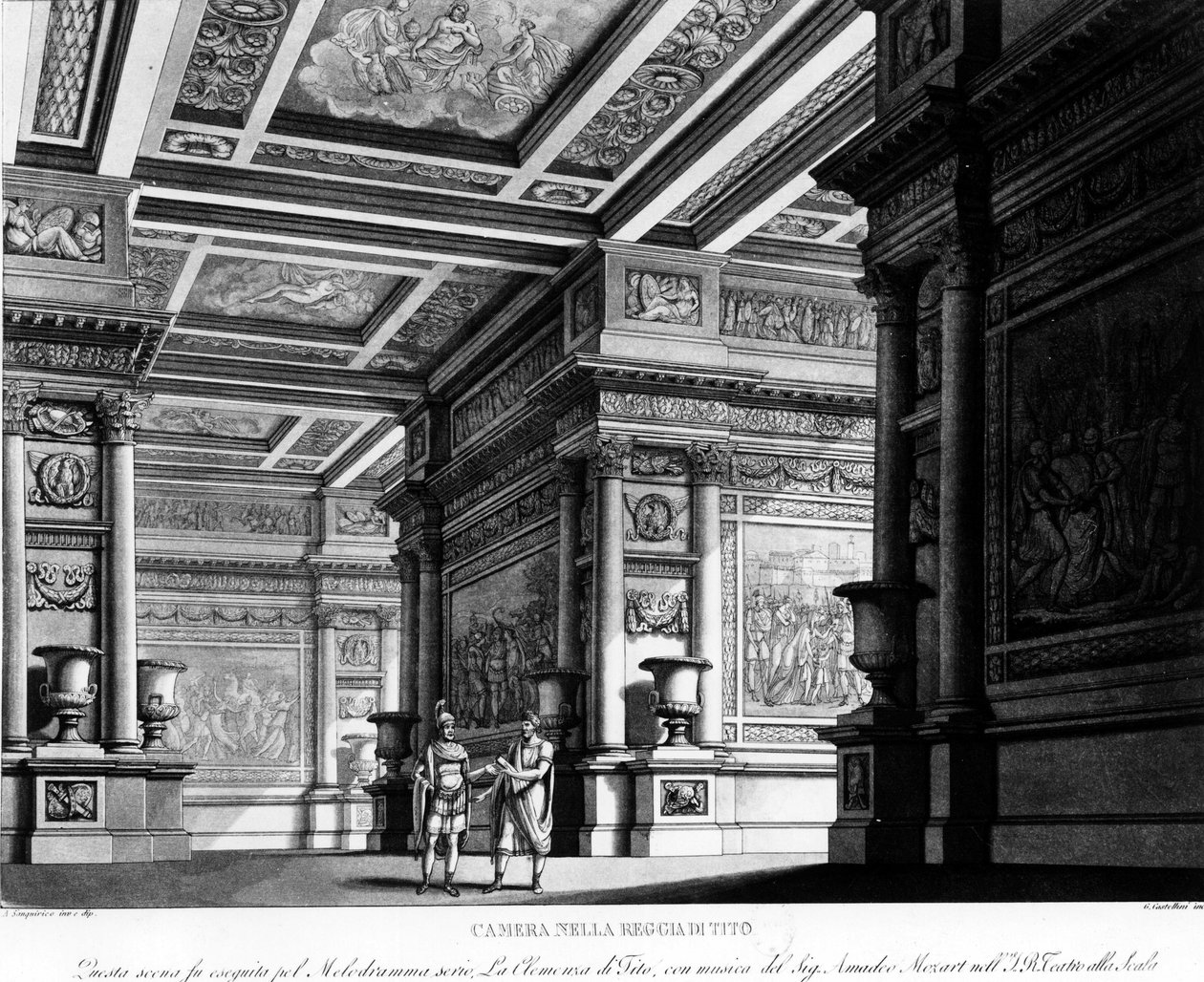Opera: "" La Clemenza di Tito ", Mozart zenéje, a Casa de Milanban - metszet "" milánói színházi jelenetek "" alkotó: Unknown artist