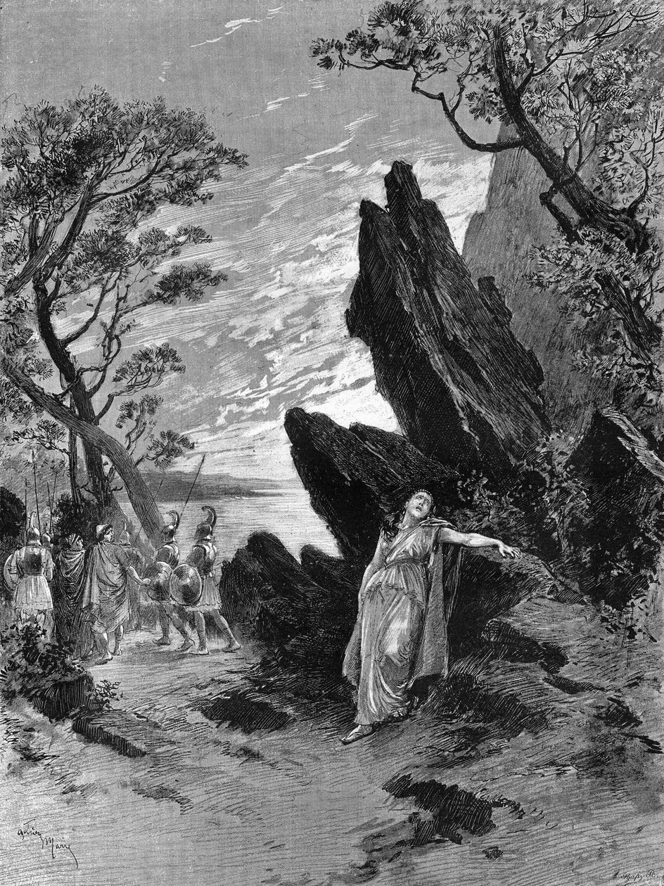Emile Augier (1820-1889) és Charles Gounod (1818-1893) „” Sapho” című operája Krauss énekessel az utolsó felvonásban. Metszet a „” Le Monde Illustré”-ben alkotó: Unknown artist