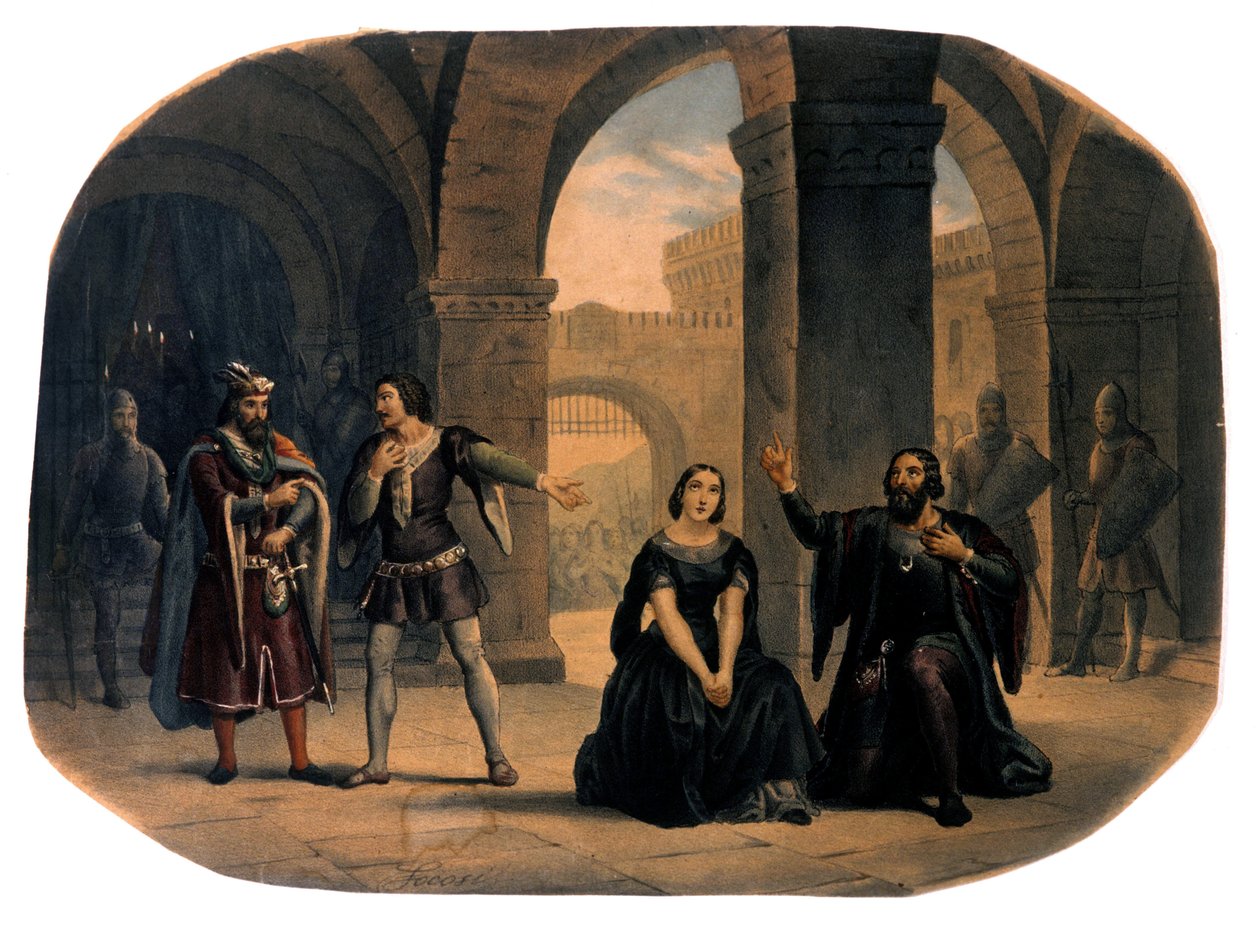 Az „I vespri siciliani” (A szicíliai vesperás) operaszínpad, Giuseppe Verdi. század végi kromolitográfia.. alkotó: Unknown artist