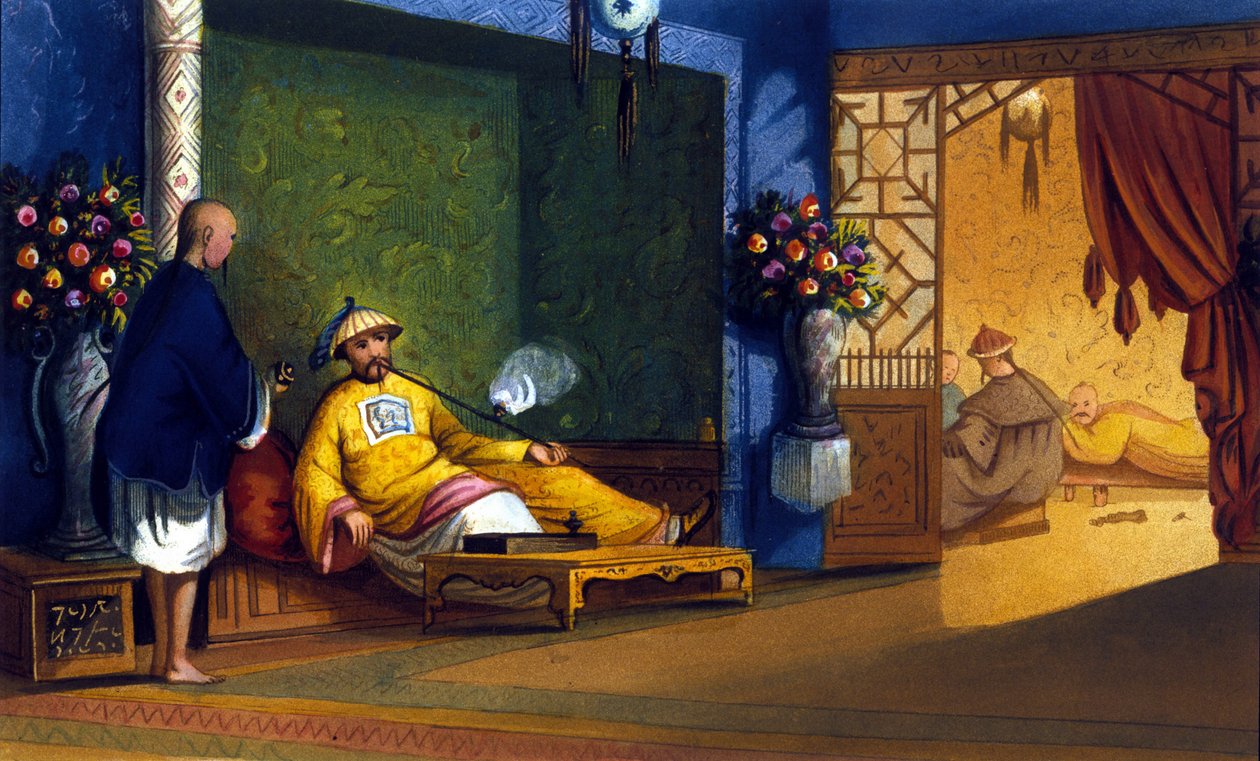 Ópiumfüzér Kínában, metszet 1830 körül. alkotó: Unknown artist