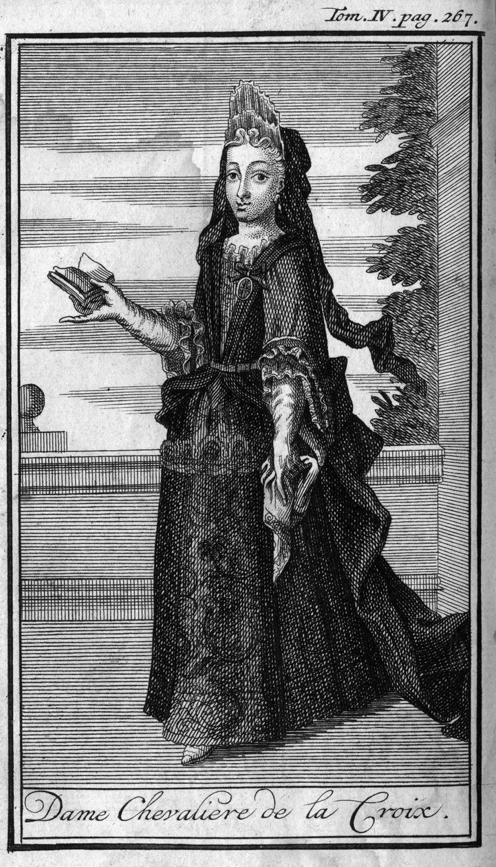 Lovagrendek. Lady Chevaliere of the Cross Ausztriában a XVII. A „” A katonai rendek vagy lovagok, mindkét nem biztonságos és rutinszerű milíciáinak történetében, amelyek eddig létrejöttek. Kiadás: Abbe Giustiniani, R.P.Bon alkotó: Unknown artist