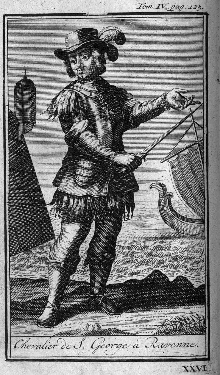 Lovagrendek.Szent György lovag az olaszországi Ravennába (Ravenna) a XVI. A „” Katonai rendek vagy lovagok, mindkét nem biztonságos és rutinszerű milíciáinak történetében, amelyek mind a mai napig alakultak. A kiadás Abbe G-től származik alkotó: Unknown artist