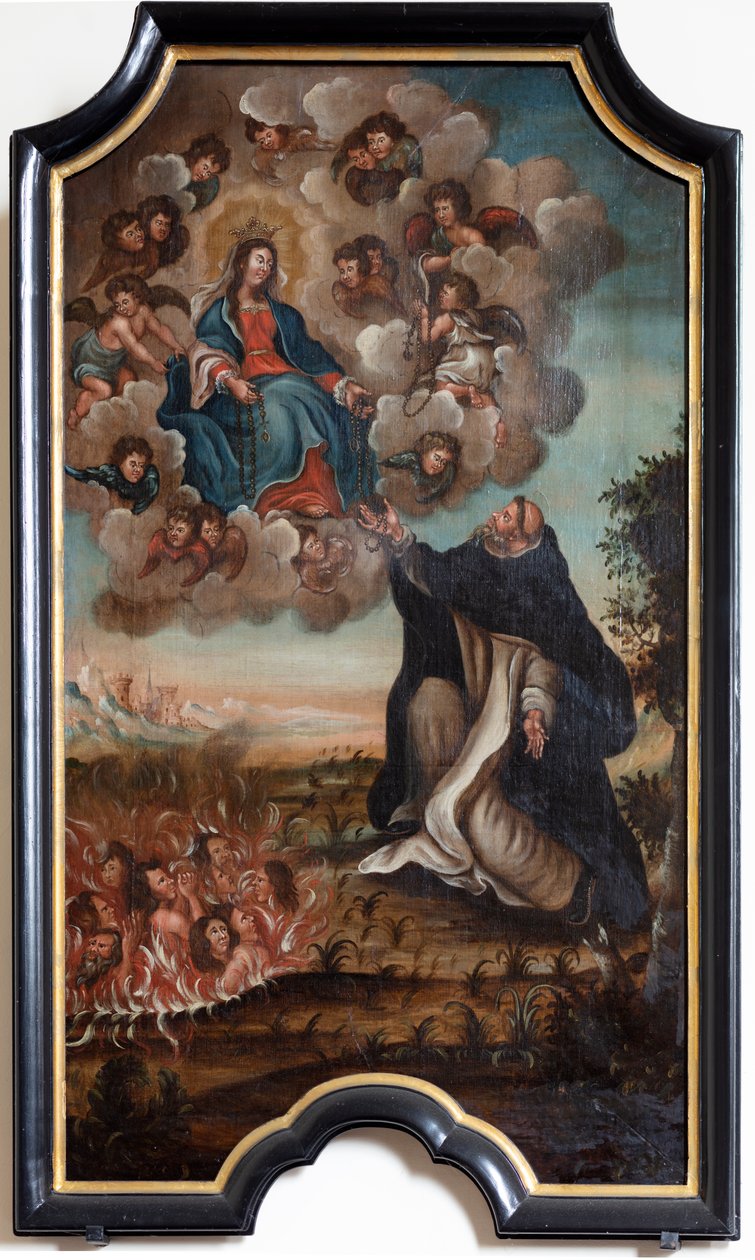 A Szűzanya Szent Domonkosnak adja a rózsafüzért alkotó: Unknown artist
