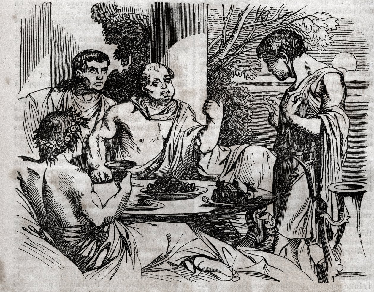 Szabadtéri bankettjelenet – Vitellius (Aulus Vitellius Germanicus Imperator Augustus) római császár (15-69) lakomát ad – metszet a „” The Universal Health – Medical Guide for Families”-be” 1852 alkotó: Unknown artist