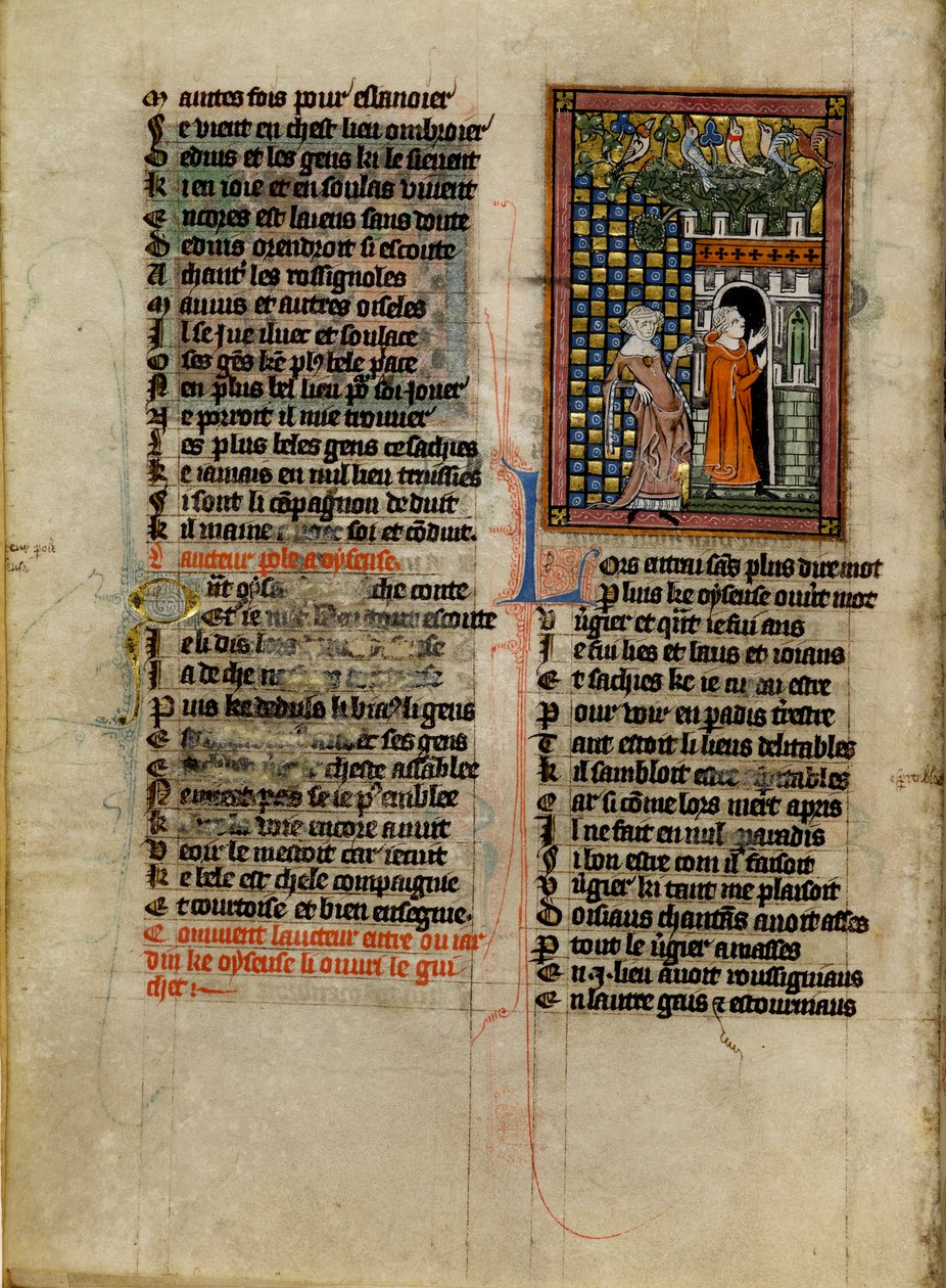 Oyseuse beengedi az Álmodót a kapun keresztül a Le Roman de la Rose-ból alkotó: Unknown artist