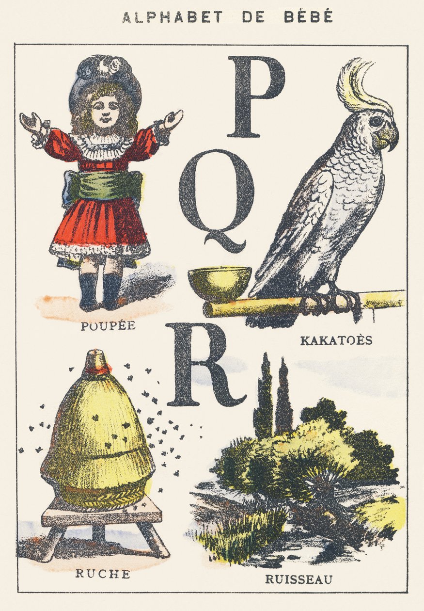 P Q R: baba, datolyaszilva, kaptár, patak alkotó: Unknown artist