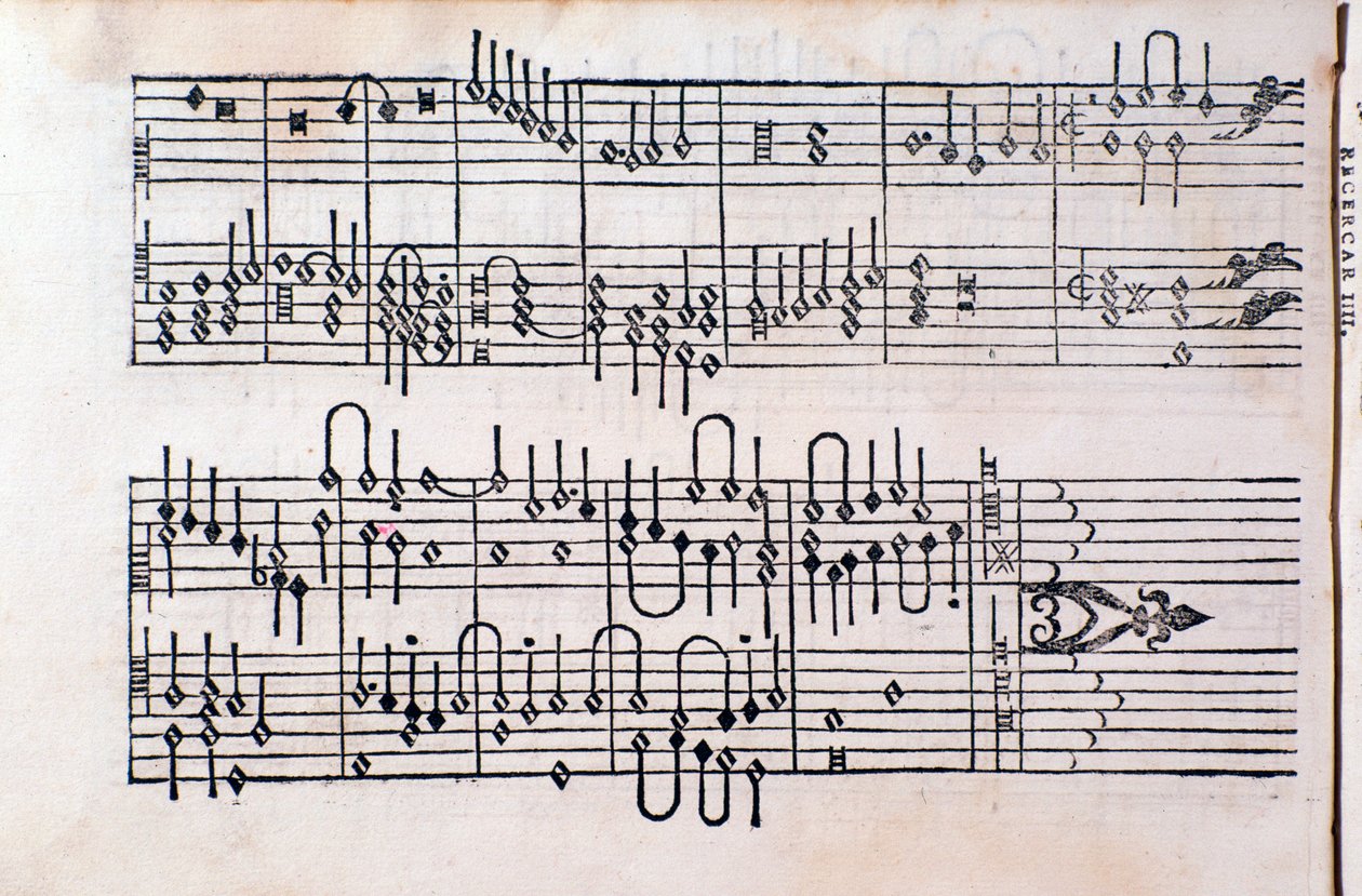 Oldal a "" Tablatúrából; 1. könyv”, Gerolamo Cavazzoni alkotó: Unknown artist