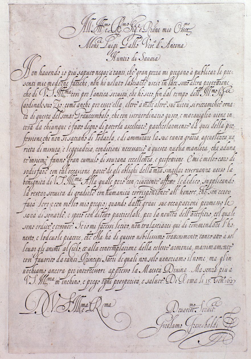 Girolamo Frescobaldi (1583-1643) olasz zeneszerző "" oldala Tocrate-ból 1637. Bologna, Polgári Múzeum Múzeum alkotó: Unknown artist
