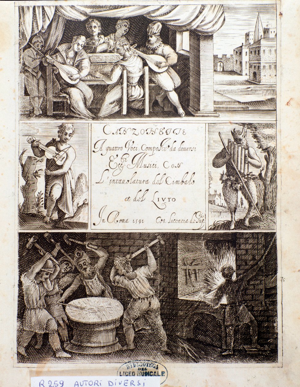 Különféle dalok illusztrációinak oldala (rézkarc alkotó: Unknown artist