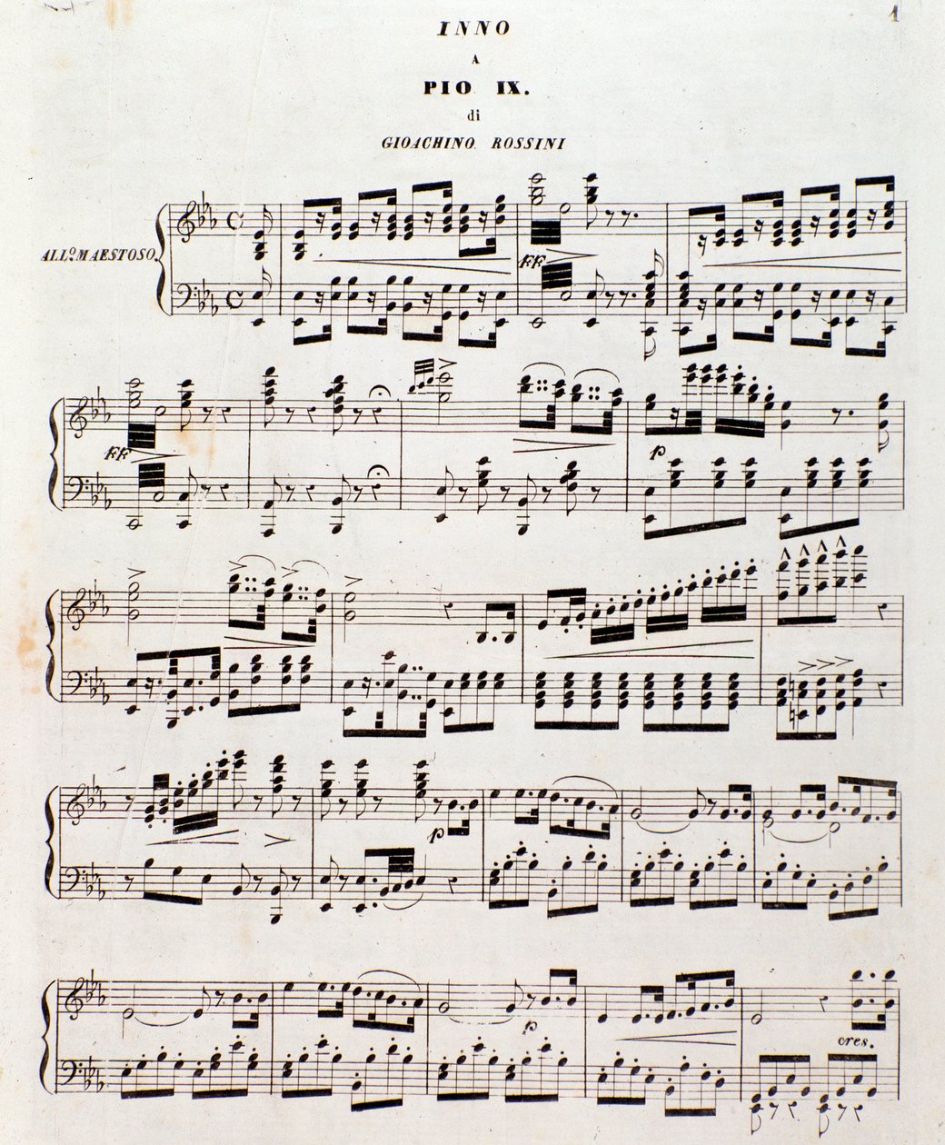A kotta oldala Gioacchino Rossini népszerű himnusza IX. Piushoz alkotó: Unknown artist