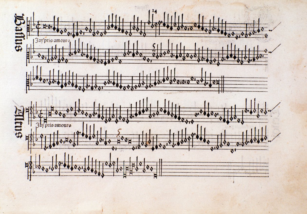 Ottaviano Petrucci Harmonice Musices Odhecaton kottájának oldala (1501) alkotó: Unknown artist
