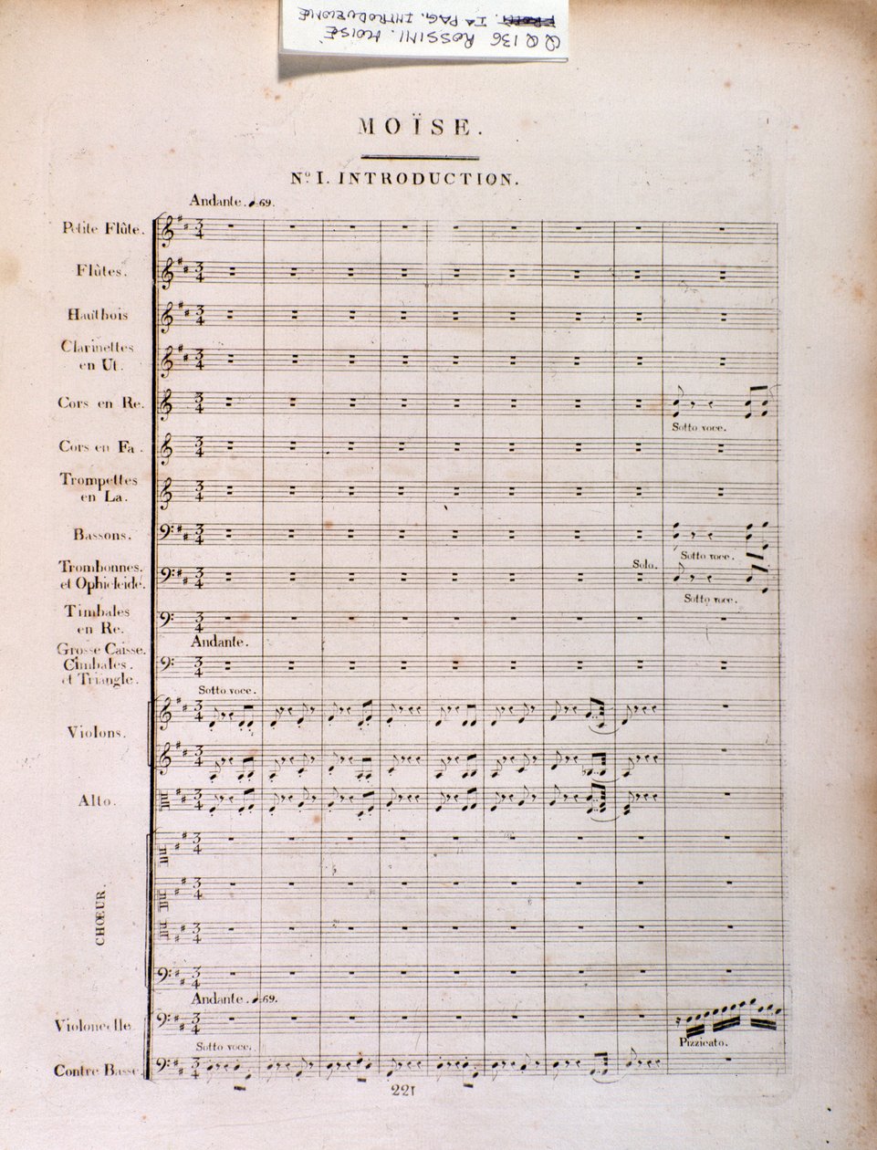 Gioacchino Rossini Mózes Egyiptomban című zenéjének oldala alkotó: Unknown artist