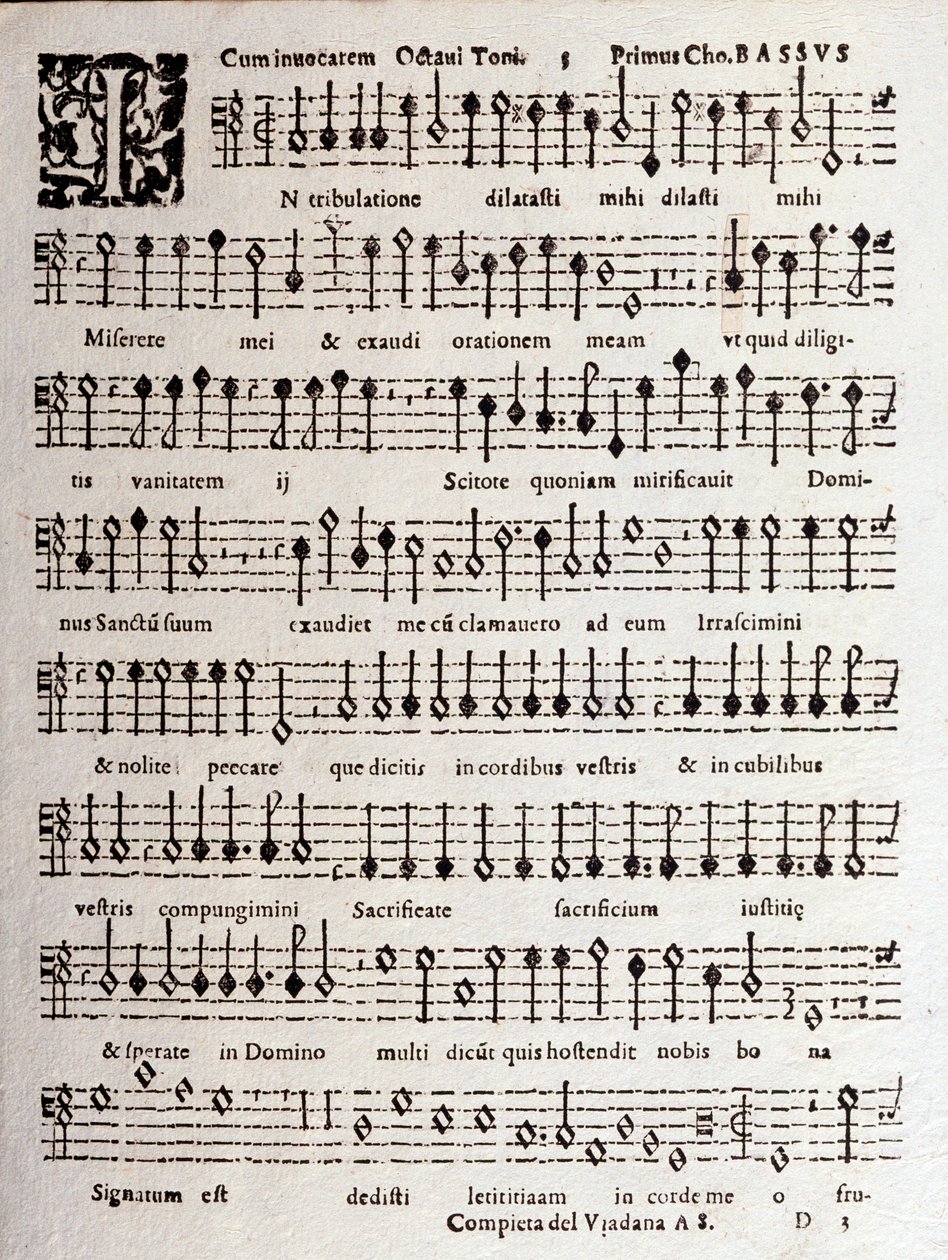 Ludovico Viadana Zsoltárainak (op 16) kottájának oldala alkotó: Unknown artist