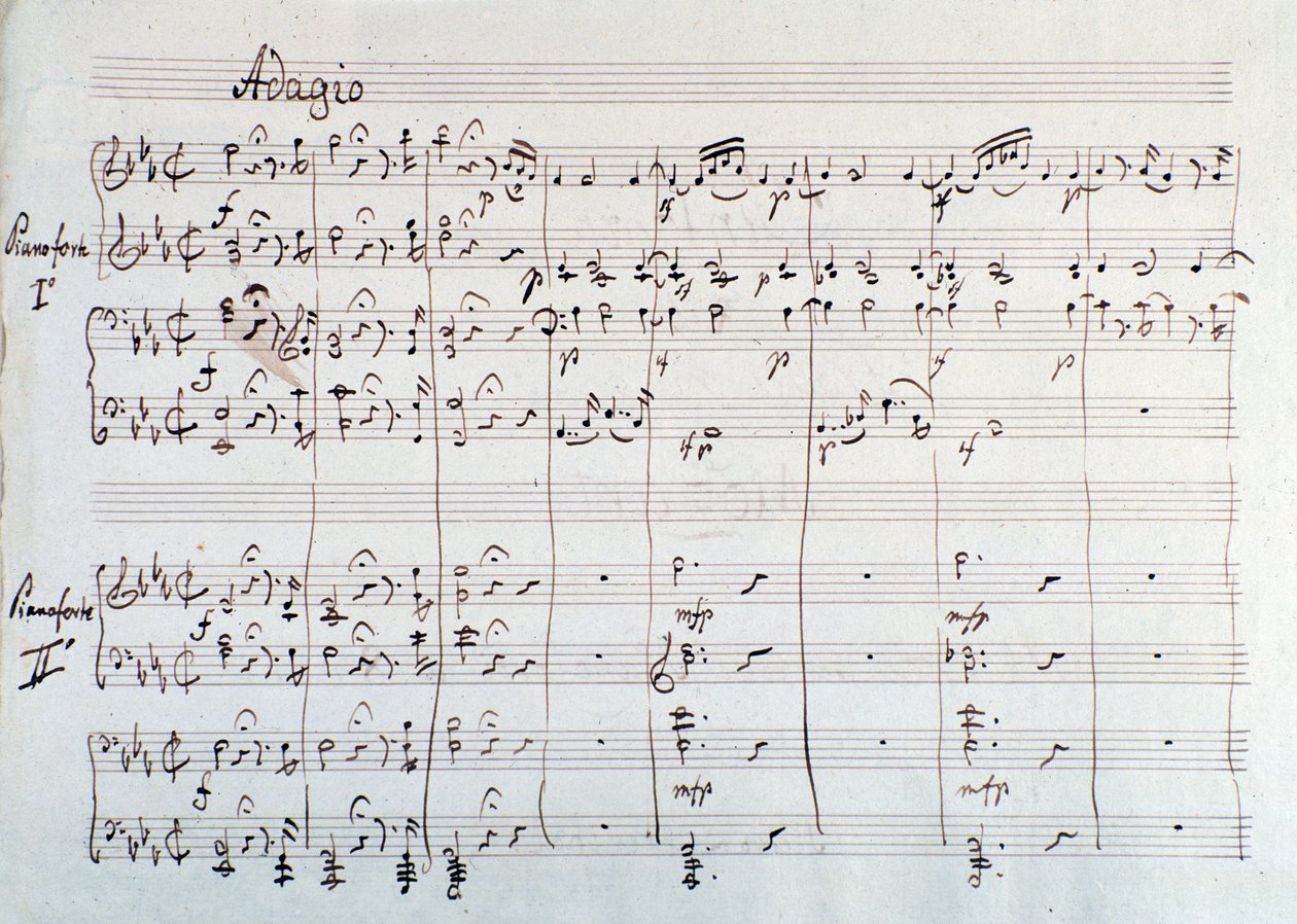 A szimfónia két zongorára és nyolc kezesre redukált oldala a Die Zauberflote, Mozart opera, Lichtenthal változat (XIX. század) alkotó: Unknown artist