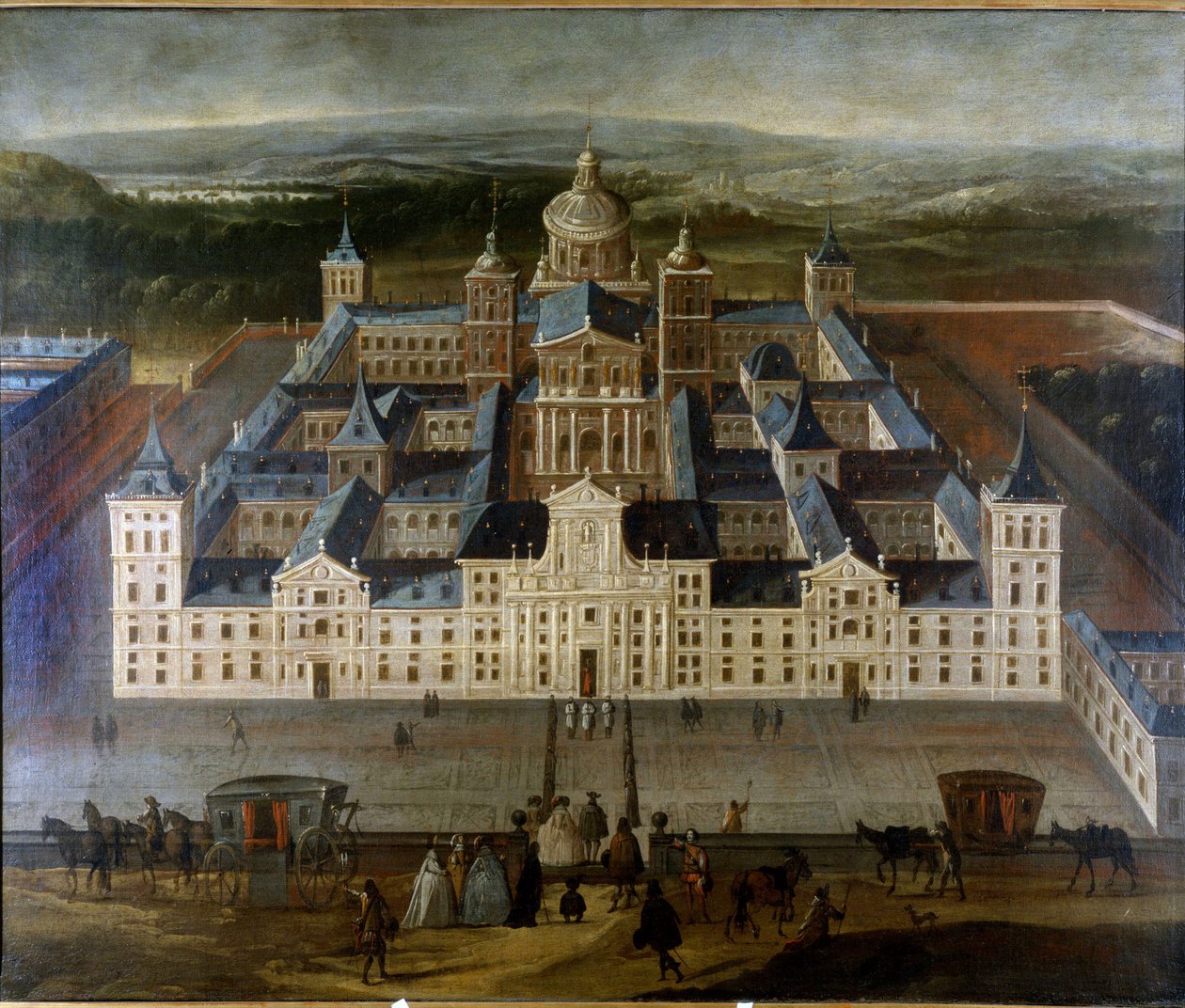 A spanyolországi Escorial vagy Escorial palotáját ábrázoló festmény. SD. 17. század.Museo del Castello. Milánó alkotó: Unknown artist