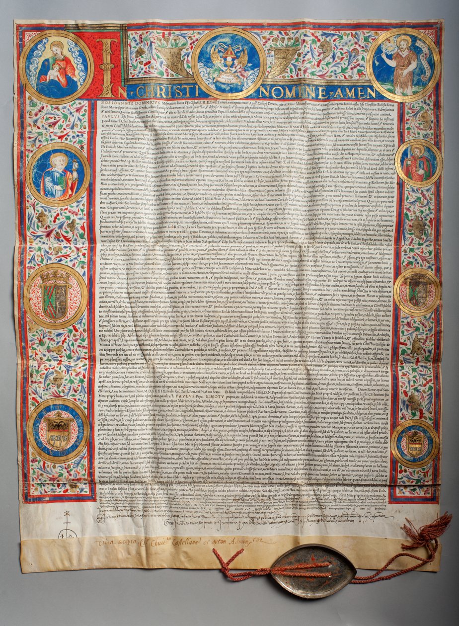 Pápai bulla. III. Pál pápa, Eucharisztia. Pergament. Miniatűr festmény. 1535. alkotó: Unknown artist