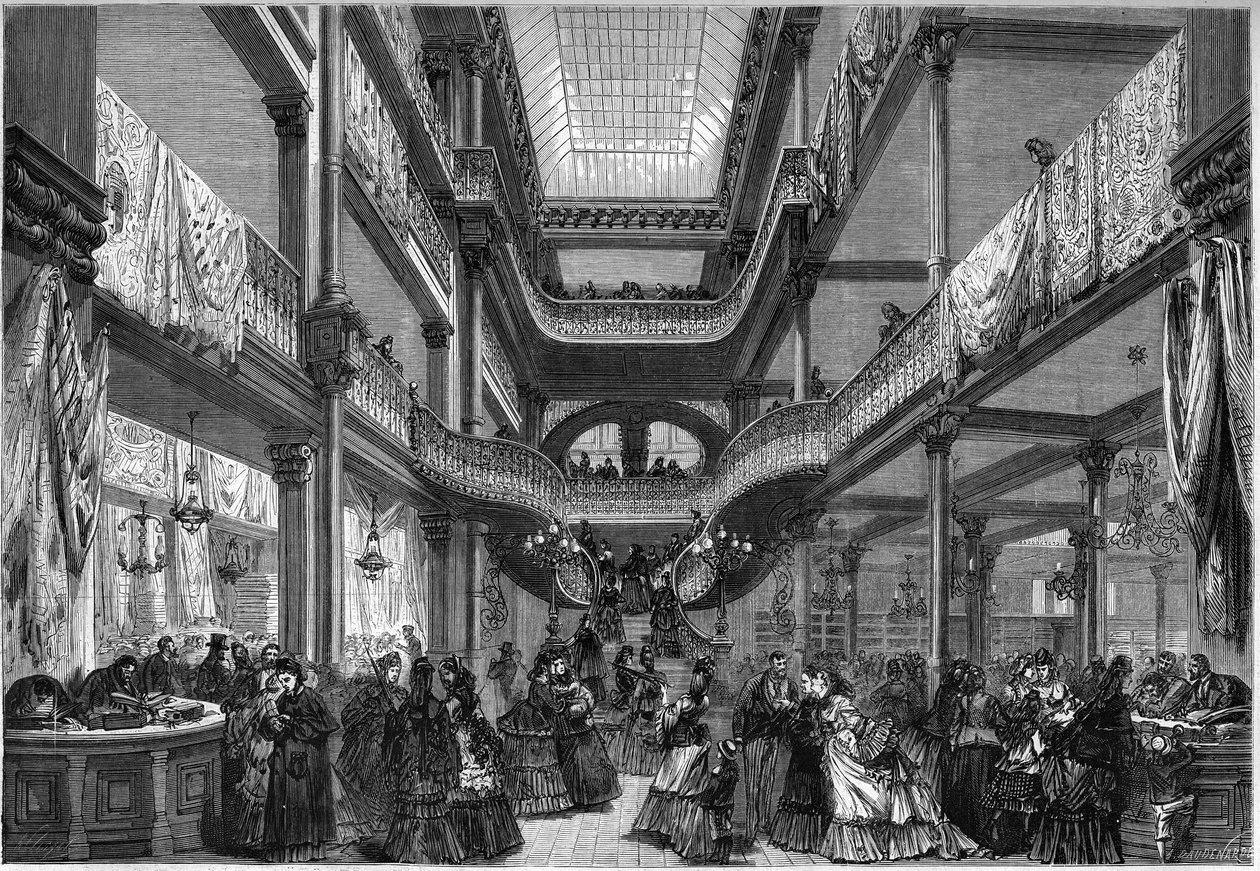 Párizs 1872: új üzletek belseje, "" Olcsón"". alkotó: Unknown artist
