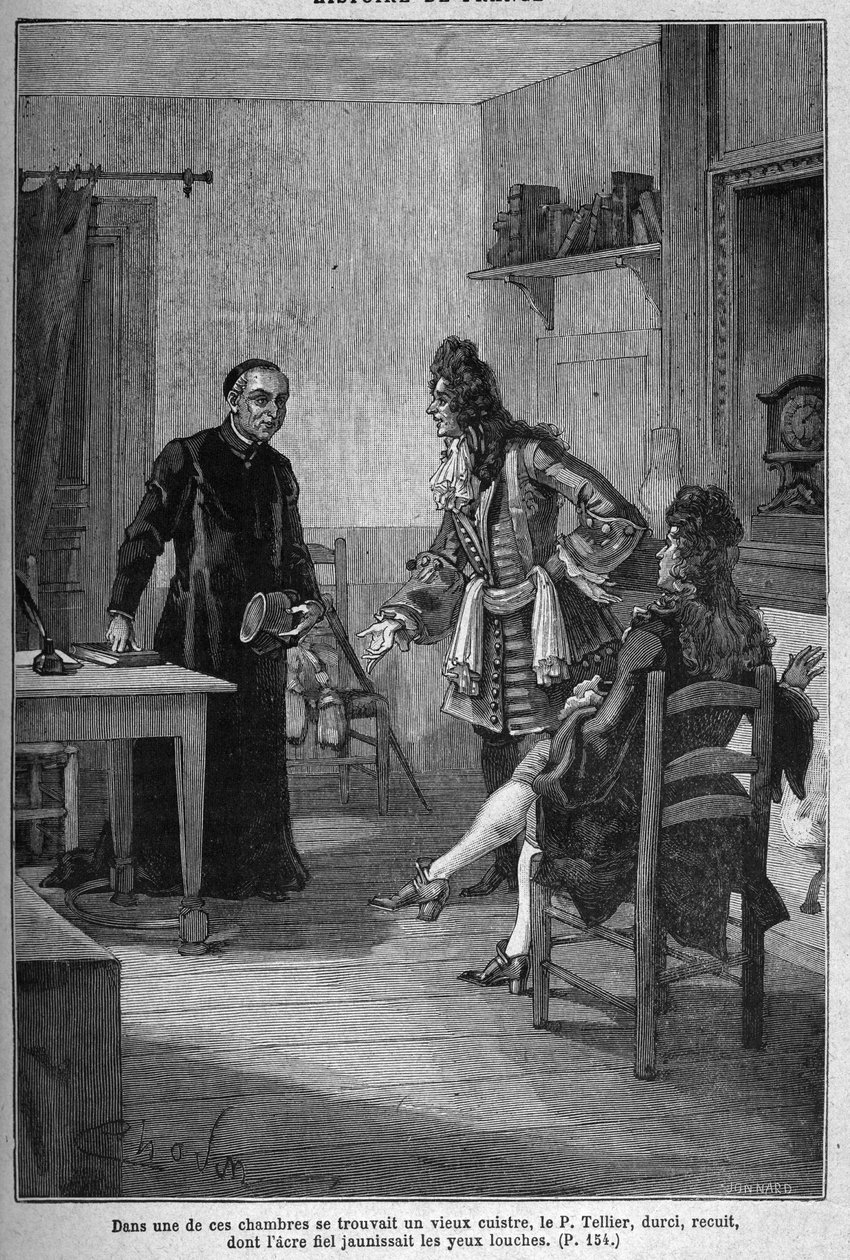 Párizs, Jezsuita kolostor (ma Charlemagne College): Pere Michel Le Tellier (1643-1719), XIV. Lajos francia király jezsuita gyóntatója. századi metszet. Jules Michelet „Histoire de France” című művében alkotó: Unknown artist