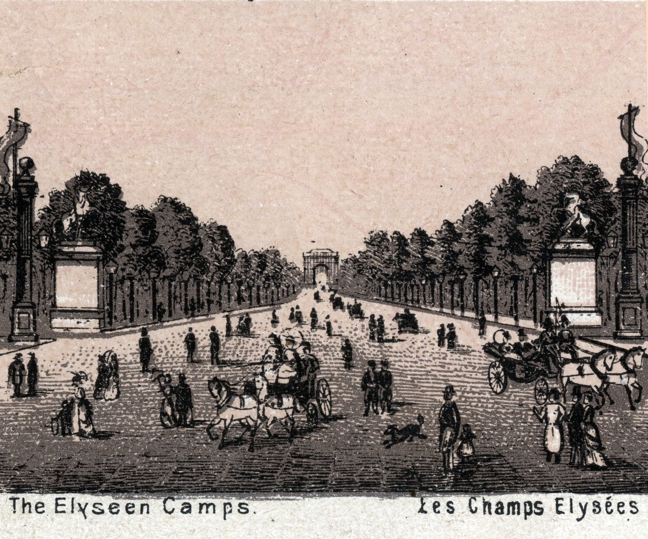 Párizs, Franciaország: kilátás a Champs-Élysées-re (Champs-Elysees). „A világ 168 nézetet illusztrál” című részben, dátum nélkül (XIX. század vége) alkotó: Unknown artist