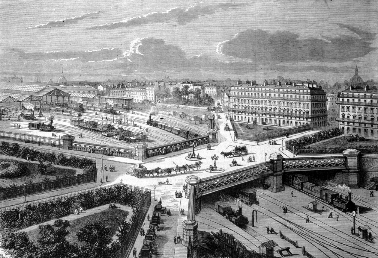 Párizs, Európa új helye a nyugati vasutakon. 1868. Metszet a XIX. alkotó: Unknown artist