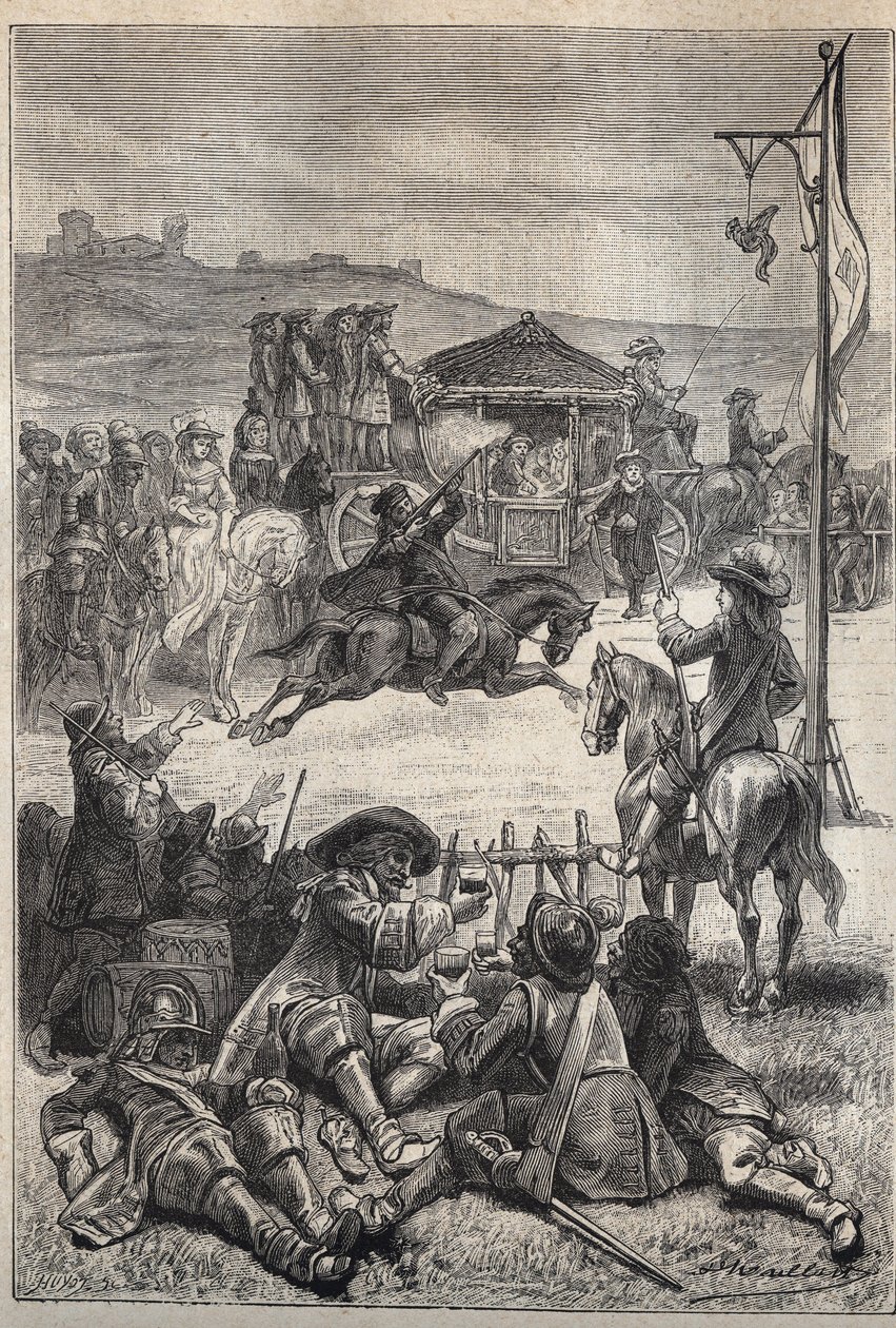 Papagájlövés – 19. századi illusztráció Walter Scott (1771-1832) „The Puritans of Scotland” (Old Mortality) című történelmi regényéhez alkotó: Unknown artist