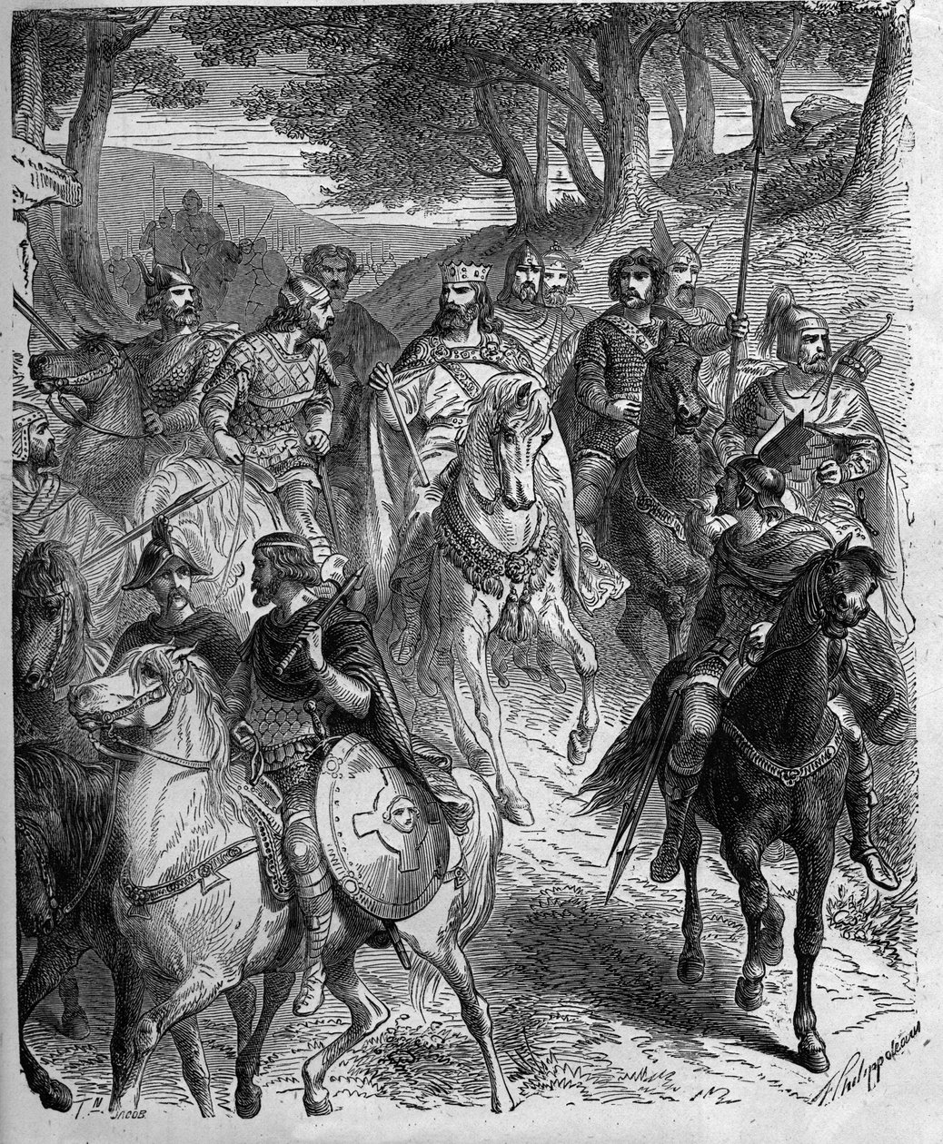 Nagy Károly (747-814), a frankok királya Alpok átvonulása. Nagy Károly alárendeli a langobardokat. Metszet Paul Lehugeur Histoire De France En Cent festményeibe, 1891. alkotó: Unknown artist