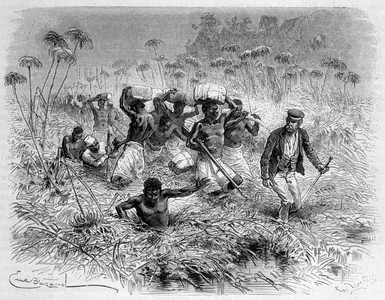 A Chisera áthaladása Livingstone és portásai által - „” Livingstone utolsó útja 1866-1873”” a „” A világ körül” című részben, 2. szem. 1875 alkotó: Unknown artist