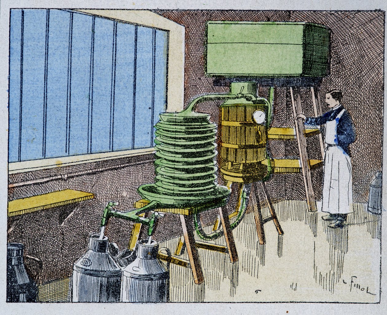 Tej pasztőrözése - metszet, 19. század vége alkotó: Unknown artist