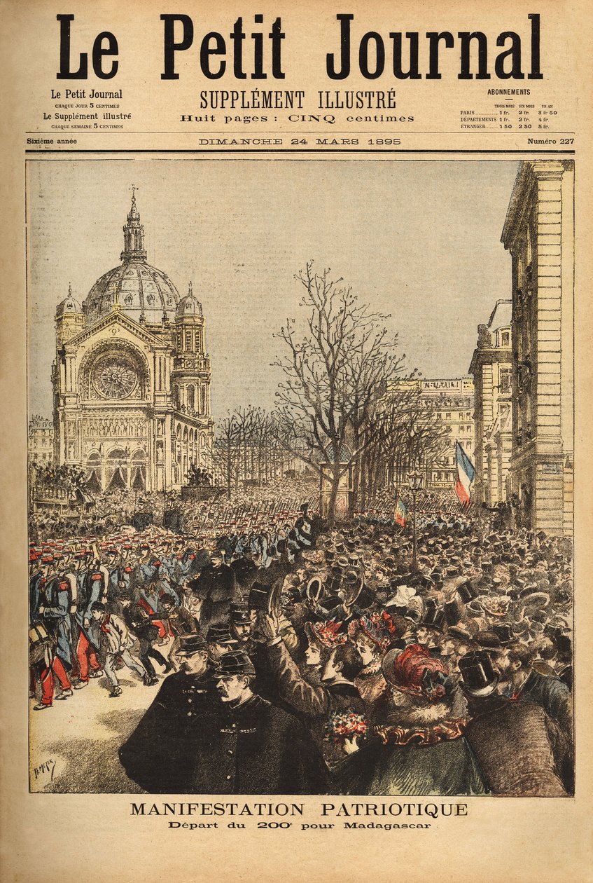 Hazafias tüntetés Párizsban a 200. Madagaszkári ezred kezdetére. Metszet a „” Le petit journal”-ban 1895.03.24. Selva gyűjteménye. alkotó: Unknown artist