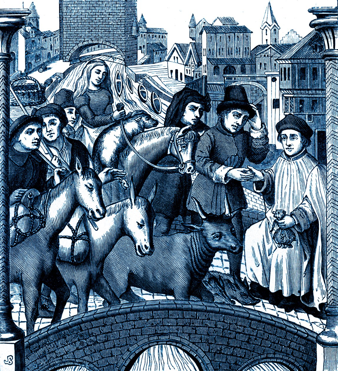 Útdíj fizetése egy hídon való áthaladásért Tournaiban (metszet) alkotó: Unknown artist