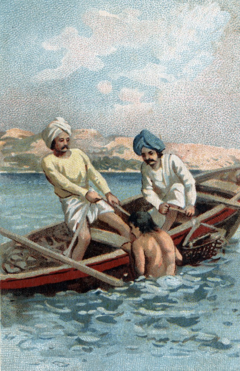 Pecheurs gyöngy osztriga Ceylonban. A 19. század végének kromolitográfiája. alkotó: Unknown artist
