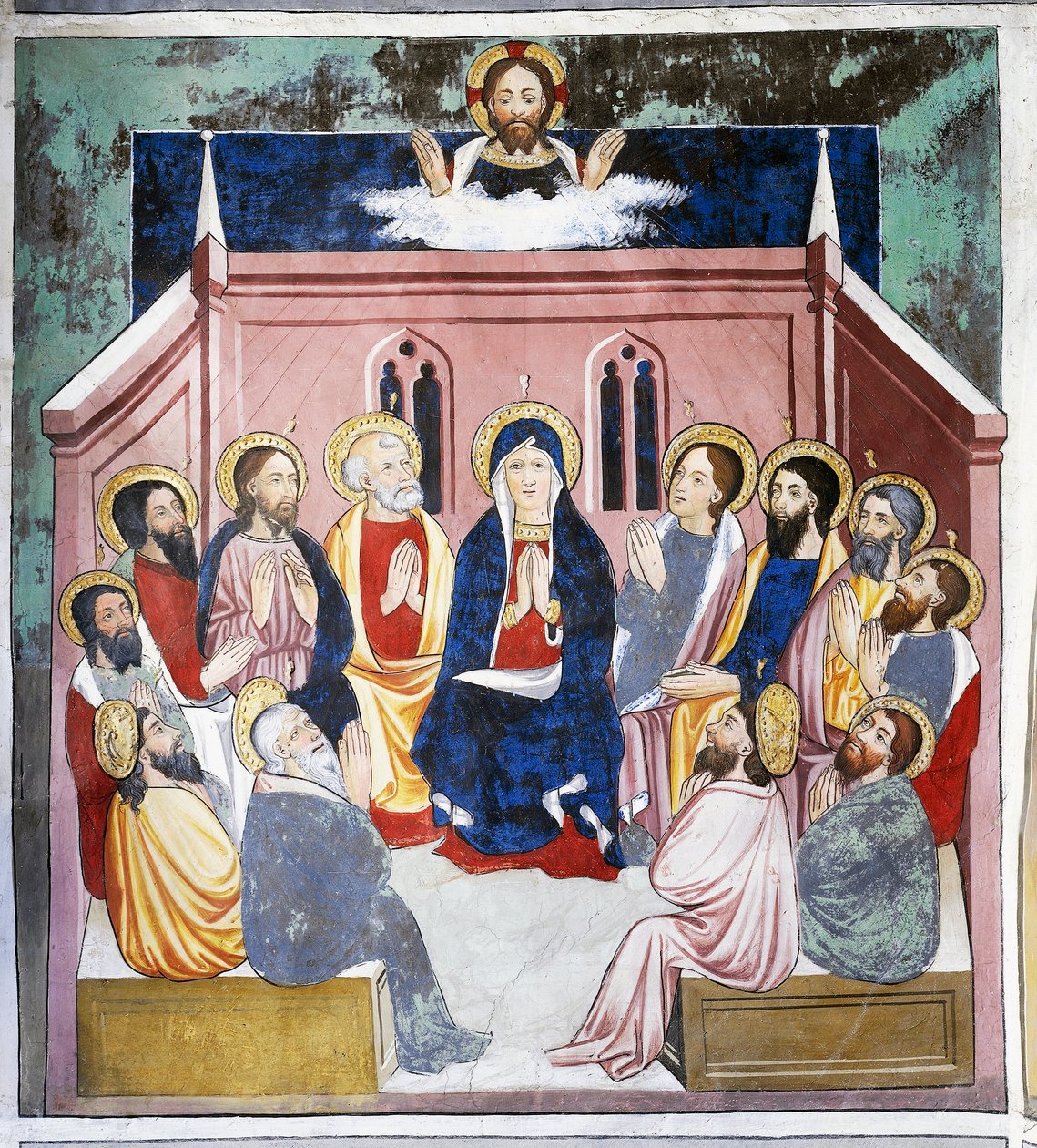 Pünkösd, Krisztus élete (15. század), freskók, Szent Sebastian-kápolna, Villard-de-Lans, Rhône-Alpes, Franciaország. alkotó: Unknown artist