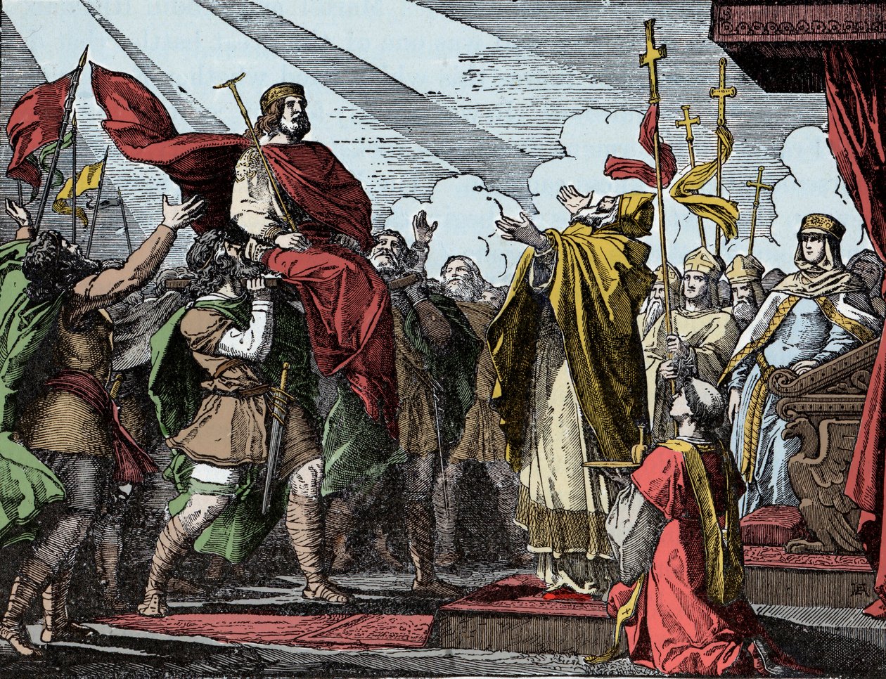 Pepint a frankok királyává kiáltották ki – Rövid Pepin szentsége (714-768), Szent Dénes-bazilika, 754. július 28.: II. István pápa a frankok királyává és a rómaiak Patriceszé avatta (Patricius Romanorum) alkotó: Unknown artist