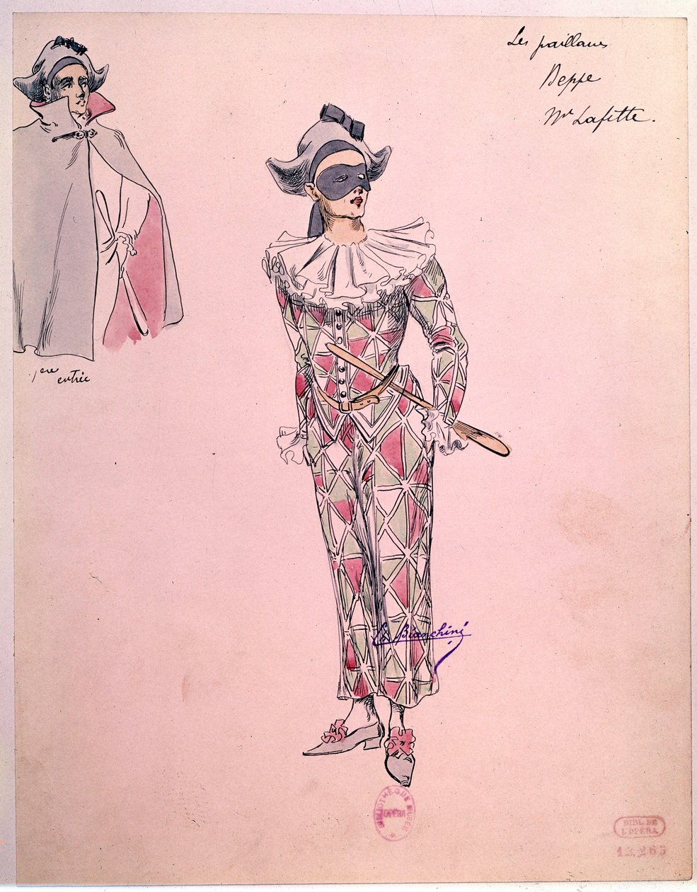 Harlekinbe öltözött Peppe-jelmez Ruggero Leoncavallo (1857-1919) 1892-es „" Paillasse" (pagliacci, bohócok) című operájához. Párizs, az Operamúzeum könyvtára alkotó: Unknown artist