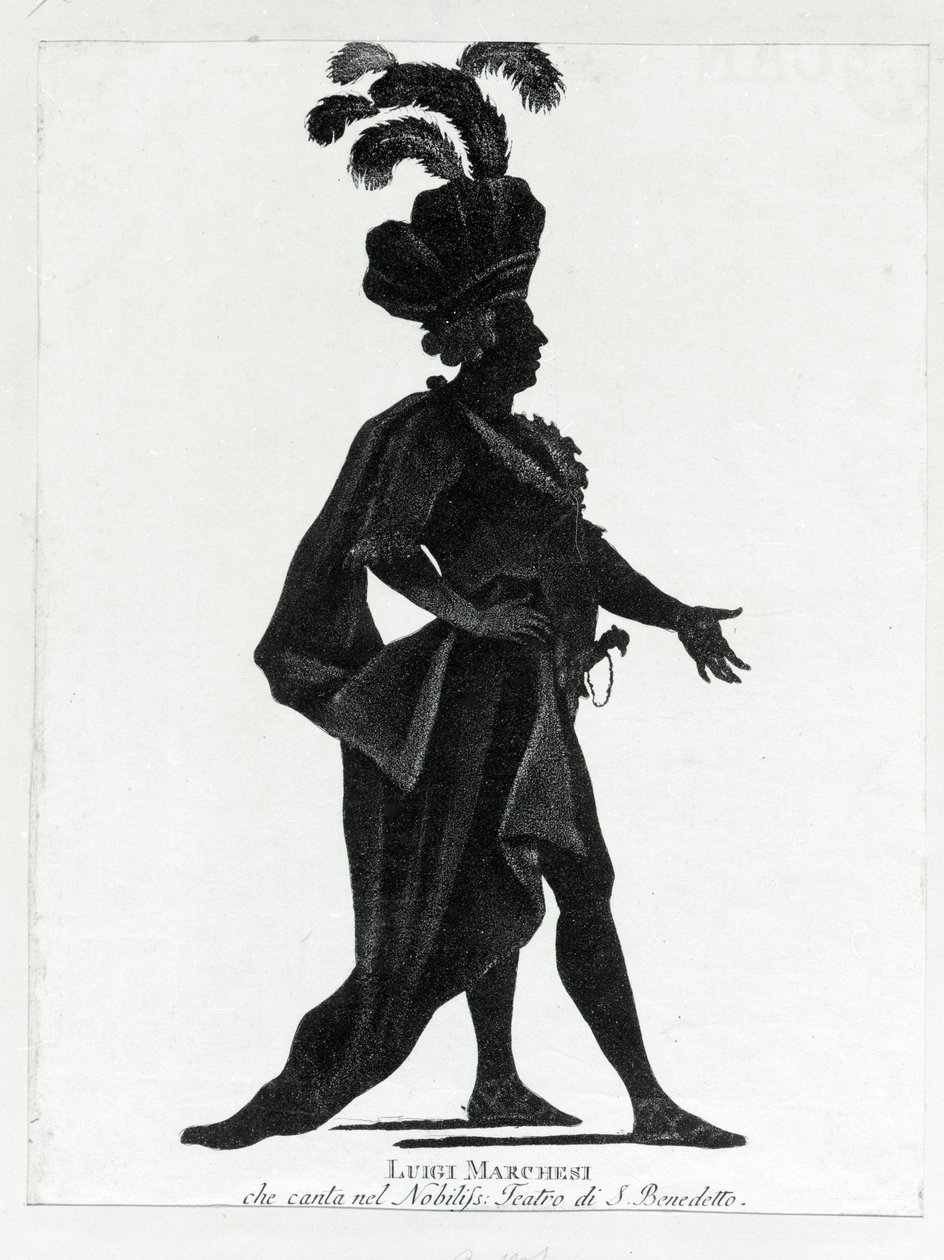 Az olasz kasztrált Luigi Marchesi (1754-1829) előadása a San Benedetto Színházban. alkotó: Unknown artist