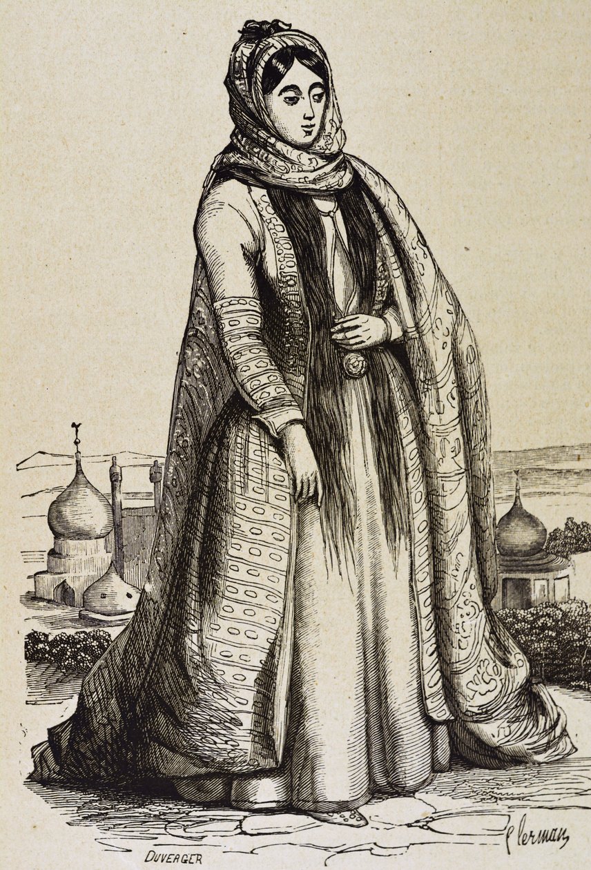 Perzsia (19. század). Társadalom. Perzsa nő. Metszet. Magángyűjtemény alkotó: Unknown artist