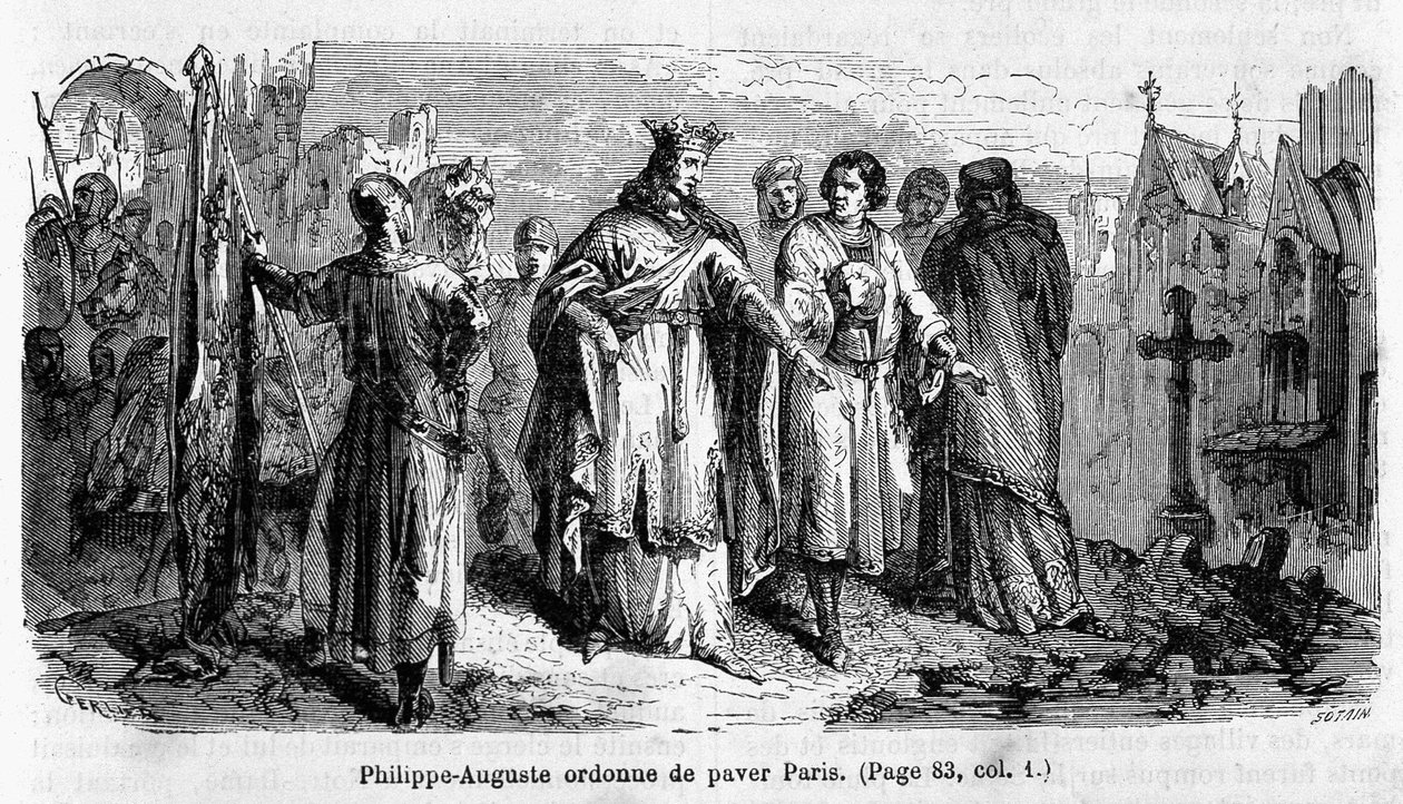 Philippe Auguste elrendeli Párizs burkolatát a 12. században - metszet alkotó: Unknown artist