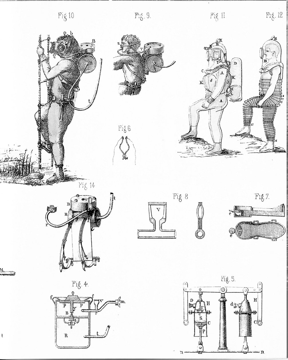A Rouquayrol - Denayrouze öltönyöket ábrázoló tábla. alkotó: Unknown artist