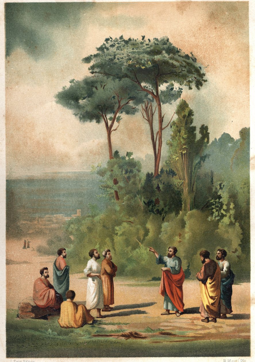 Platón és tanítványai az Akadémia kertjében. miután hombres y Mujeres híres. Barcelona 1877. alkotó: Unknown artist
