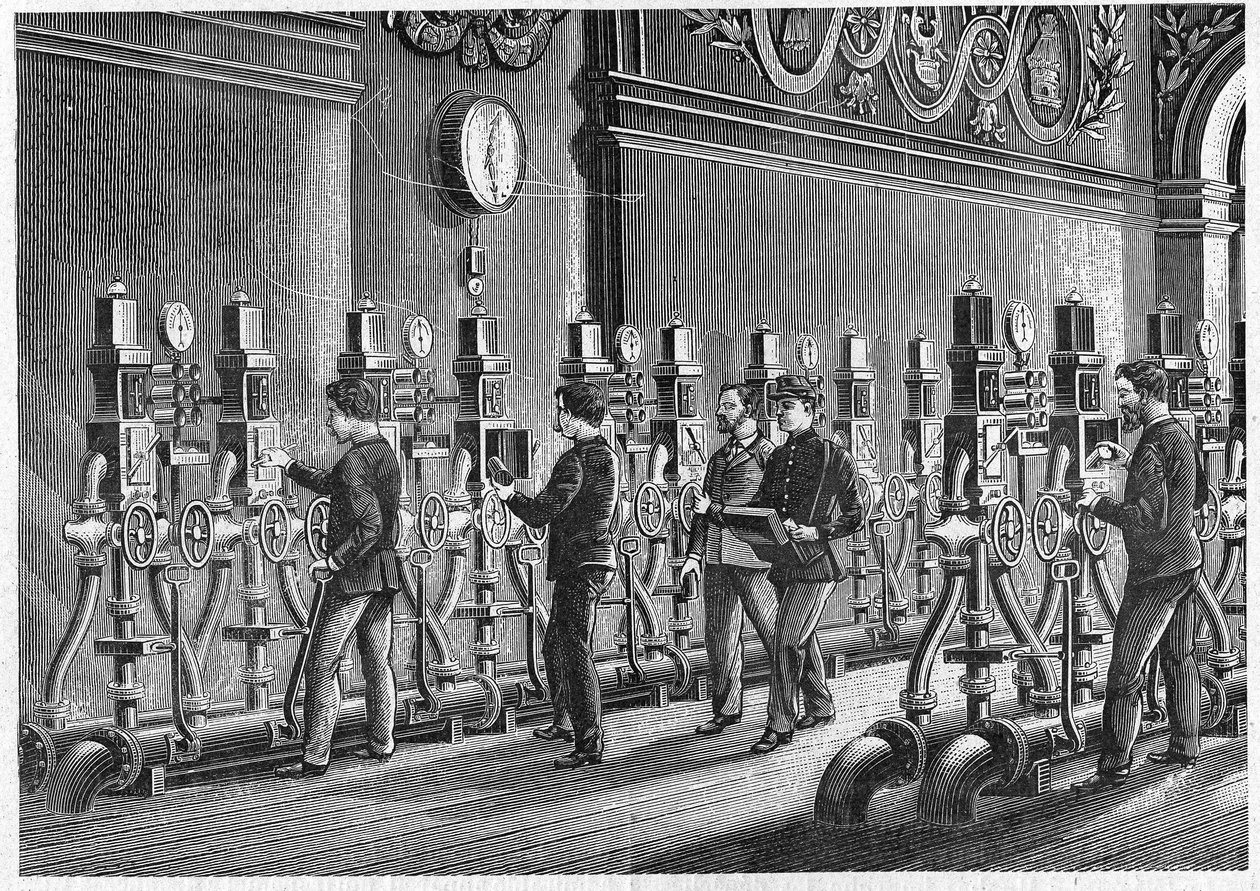 Pneumatikus posta, a párizsi Place de la Bourse 1888-ban. alkotó: Unknown artist