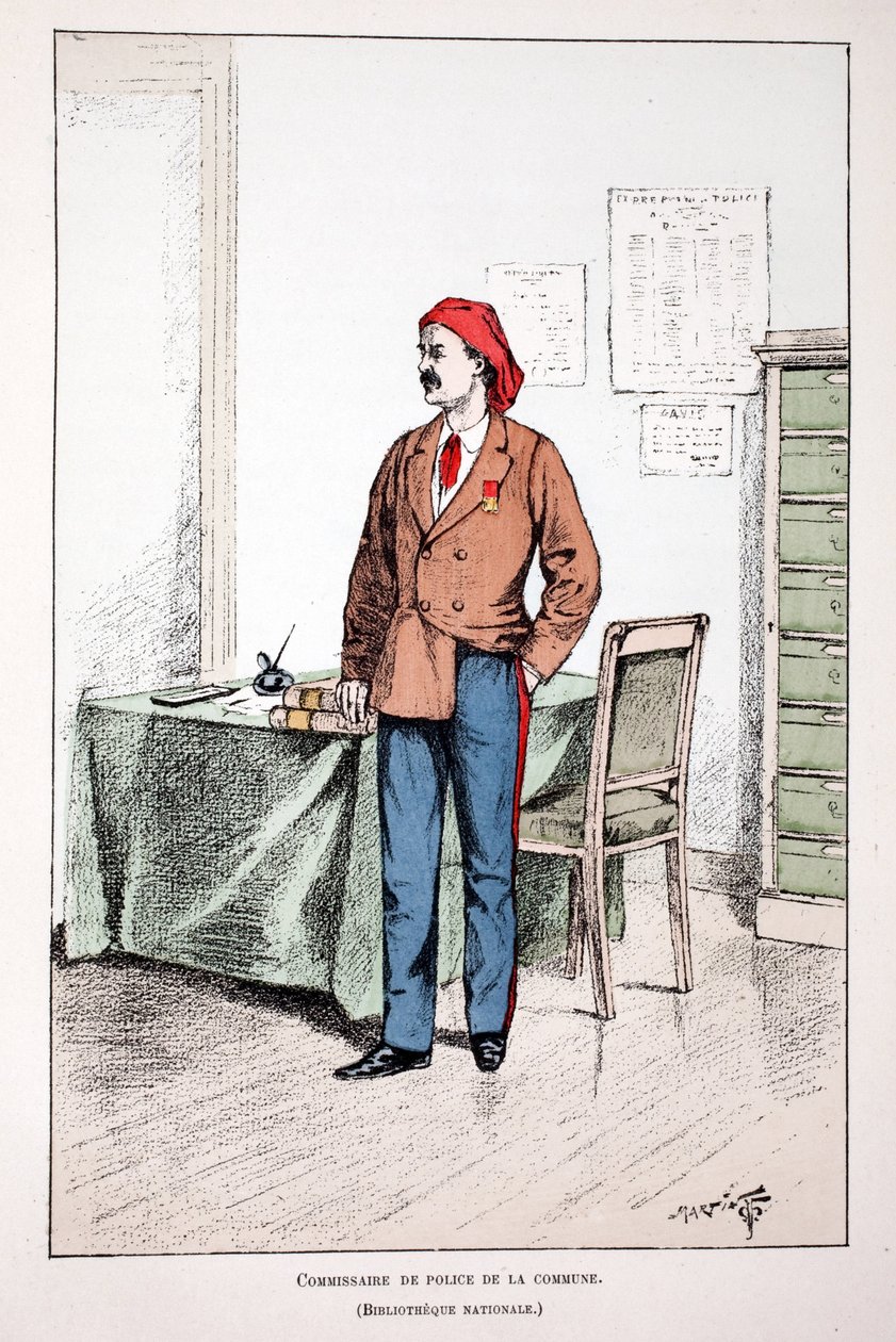 Község rendőrparancsnoka. Színes rézkarc, illusztrációként: „” Histoire du corps des gardes de la paix””” című könyv Louis Lepine (1846-1933) Szajna menti rendőrprefektus gondozásában jelent meg Alfred Rey (1864-?) és Louis Feron gondozásában. alkotó: Unknown artist
