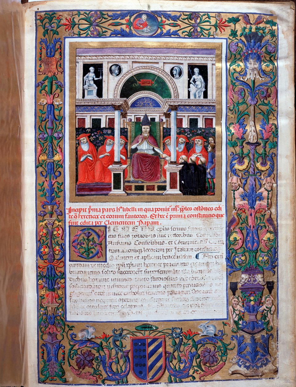 IV. Kelemen pápa kiváltságokról szóló pápai bullát ad át a domonkos szerzeteseknek (miniatűr alkotó: Unknown artist