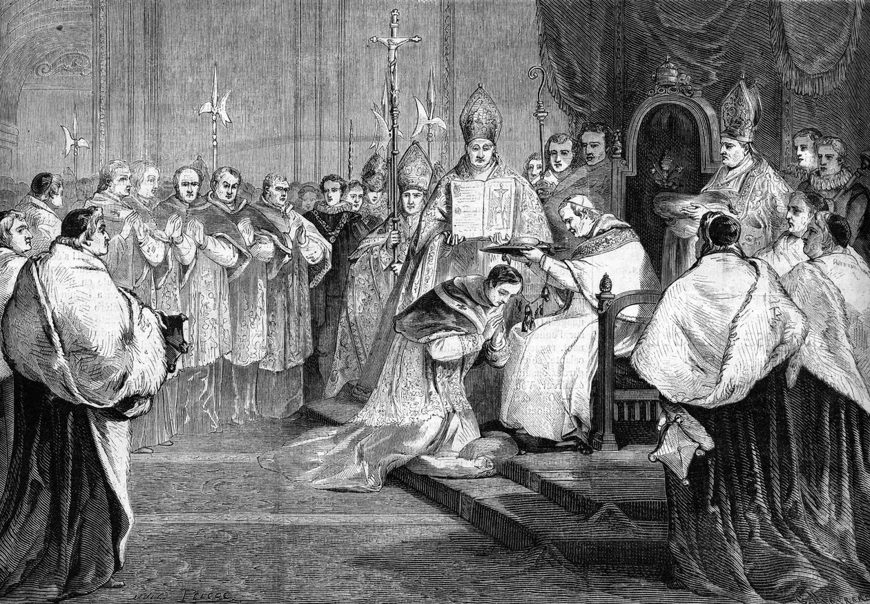 Pius pápa átadta a bíborosi kalapot Lucien Bonaparte hercegnek 1868-ban. alkotó: Unknown artist