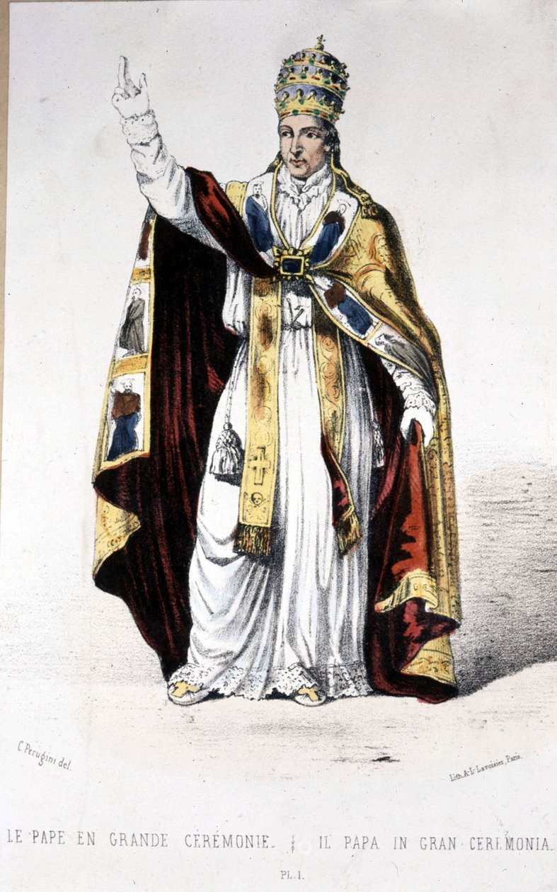 Pius pápa nagyszerű ünnepi ruhában - metszet alkotó: Unknown artist