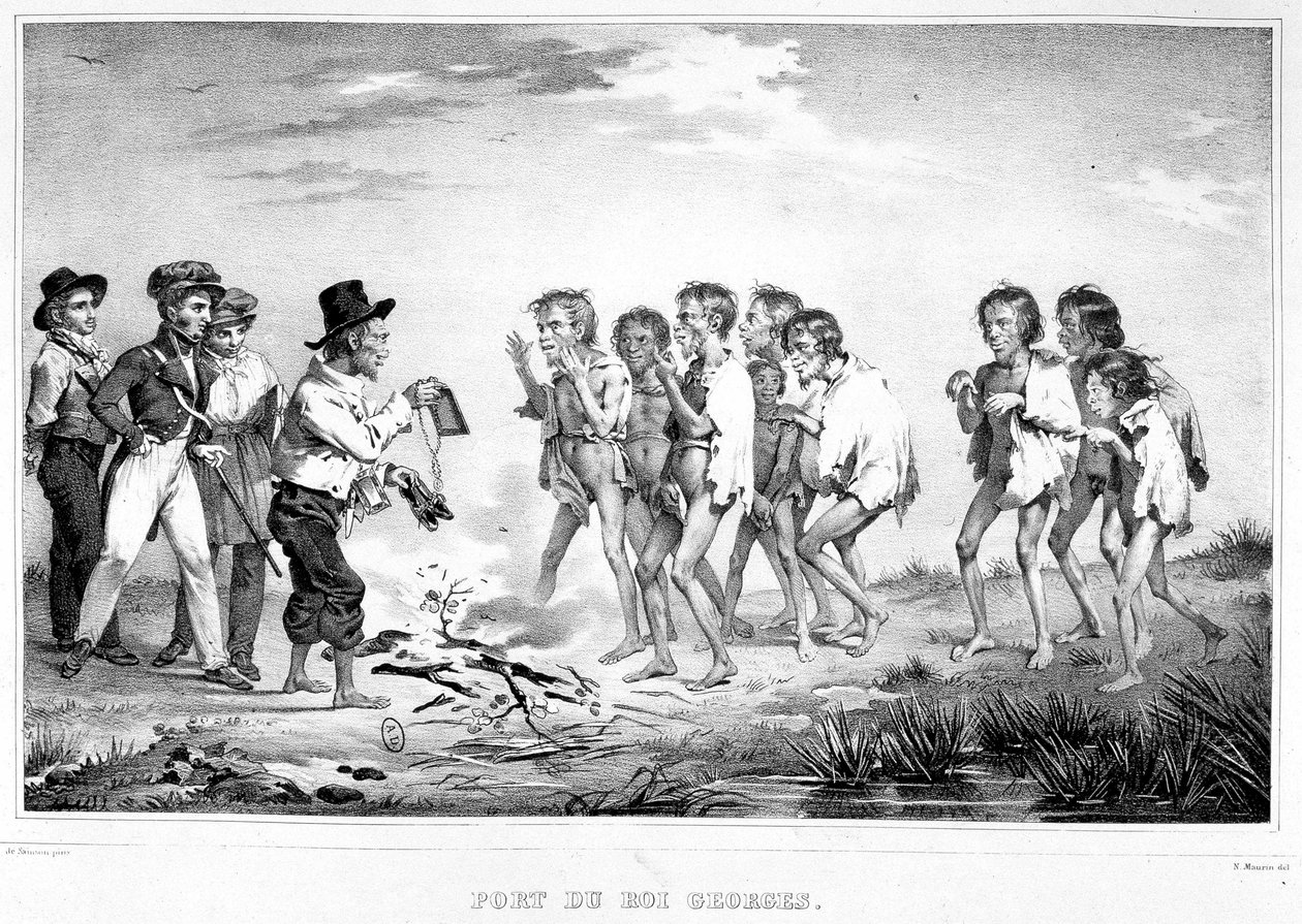 Király György kikötője, Új-Hollandia: Egy természet mutatja meg társainak, milyen ajándékokat kapott az Australabe peremén alkotó: Unknown artist