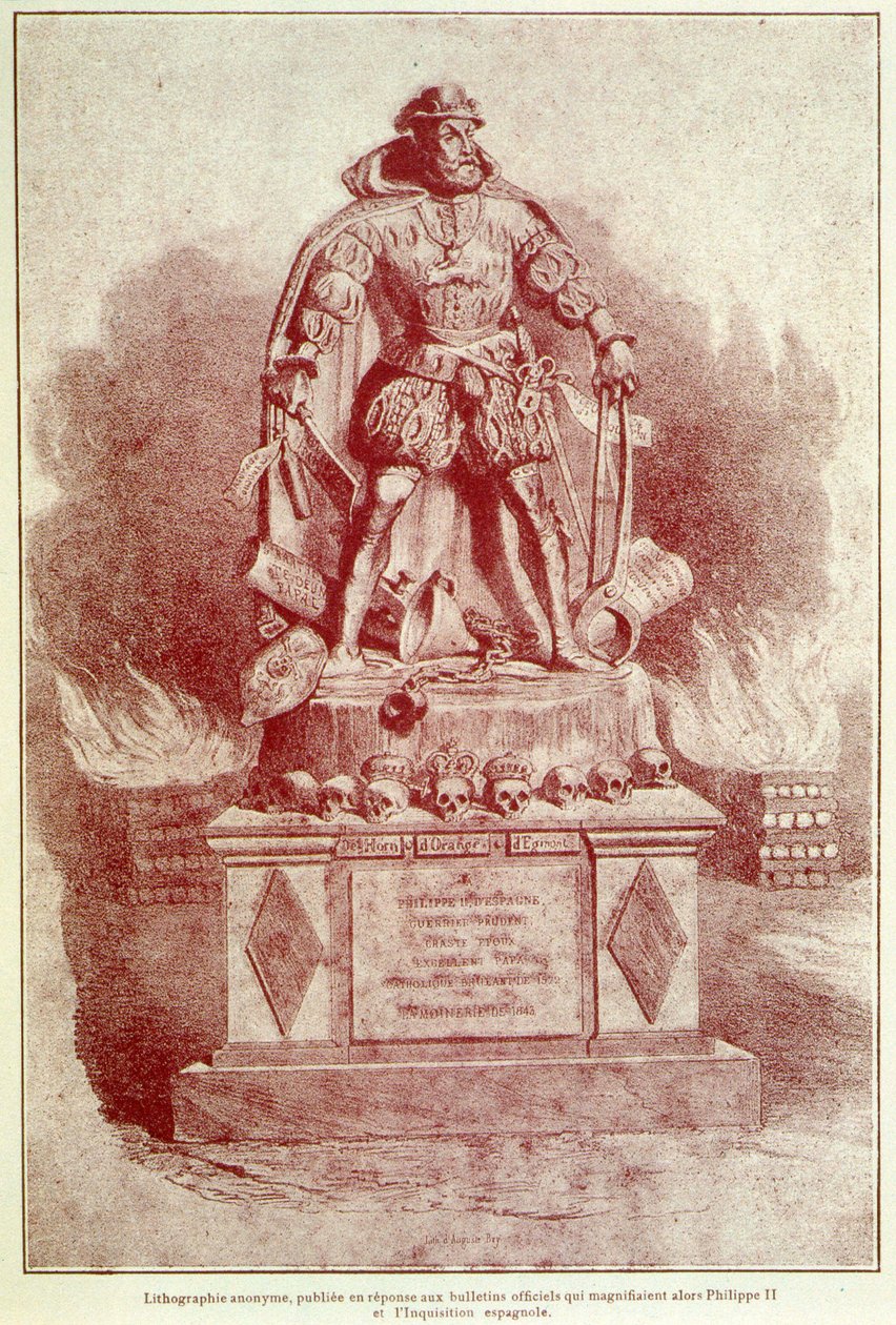 II. Fülöp portré-töltése a spanyol inkvizícióról - metszet alkotó: Unknown artist