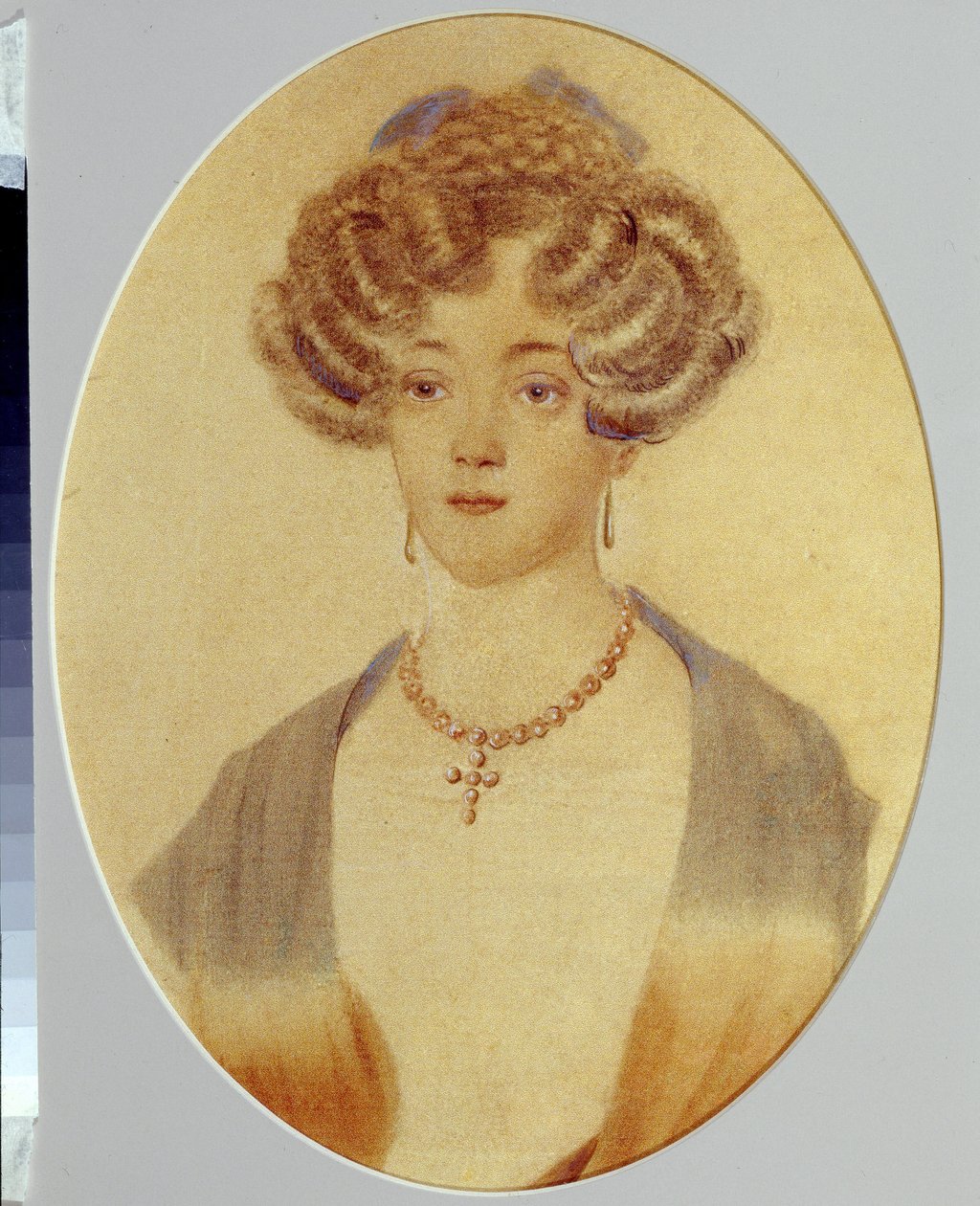 Jekatyerina Nyikolajevna Goncsarova (1809-1843) portréja. Alekszandr Puskin (1799-1837) sógornője. Névtelen munka, akvarell papíron alkotó: Unknown artist
