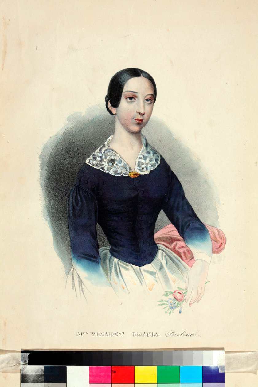 ""Pauline Viardot énekes és zeneszerző portréja (1821-1910)"" (Pauline Viardot énekes és zeneszerző portréja (1821-1910)) Névtelen akvarell 1840 körül. Méret 44,5x31,5 cm I. Turgenyev Emlékmúzeum, Moszkva alkotó: Unknown artist